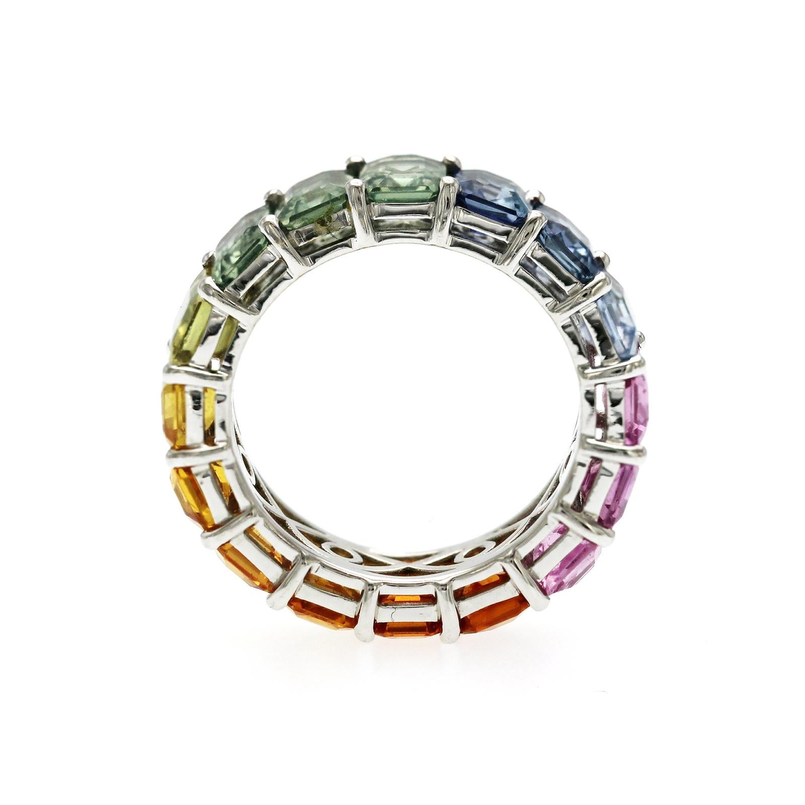 4,97 CT Multicolor Saphir in 18K Weißgold Band Ring Größe 5,5 im Angebot 4