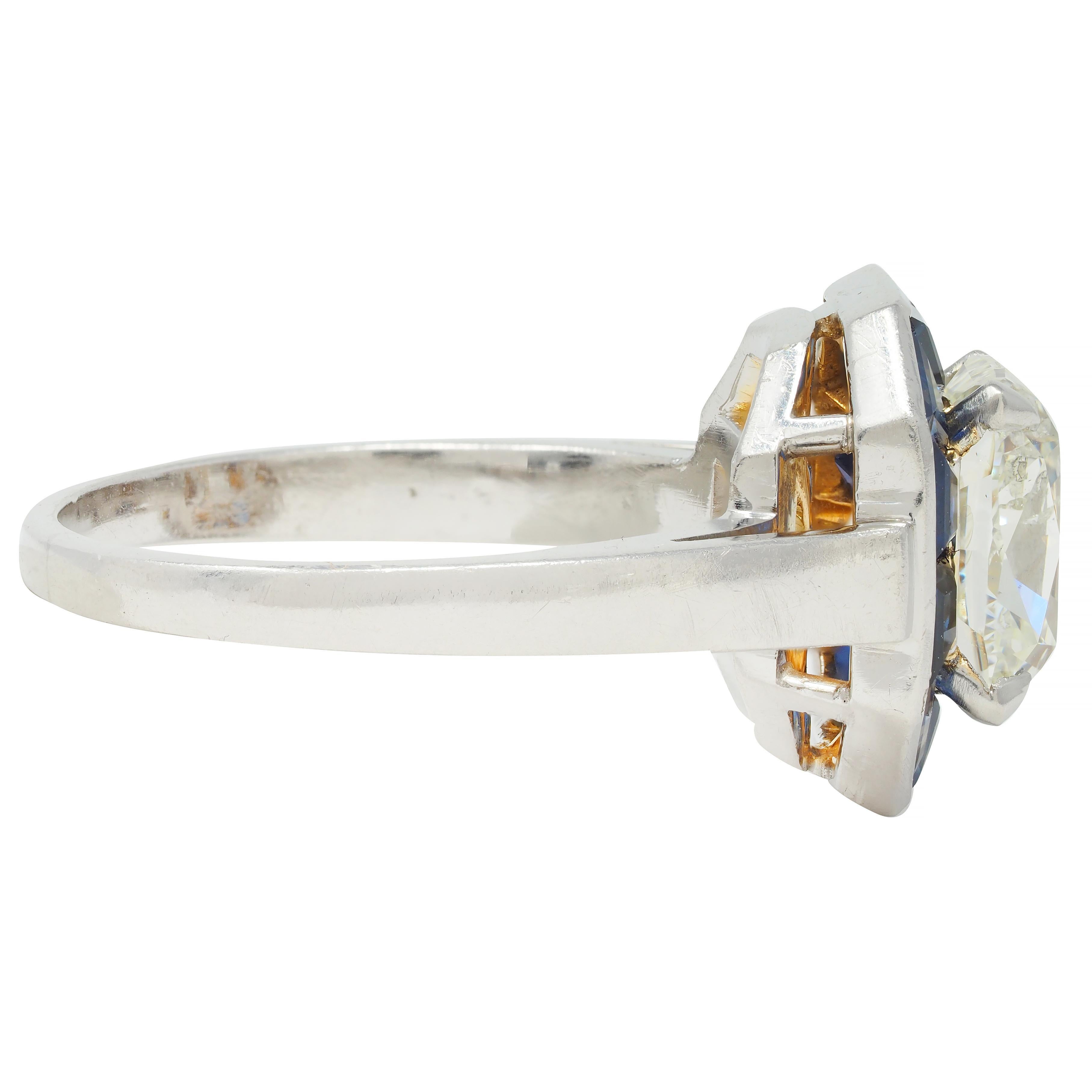 Women's or Men's 4.97 CTW Cushion Cut Diamond Sapphire Platinum Vintage Halo Ring GIA For Sale