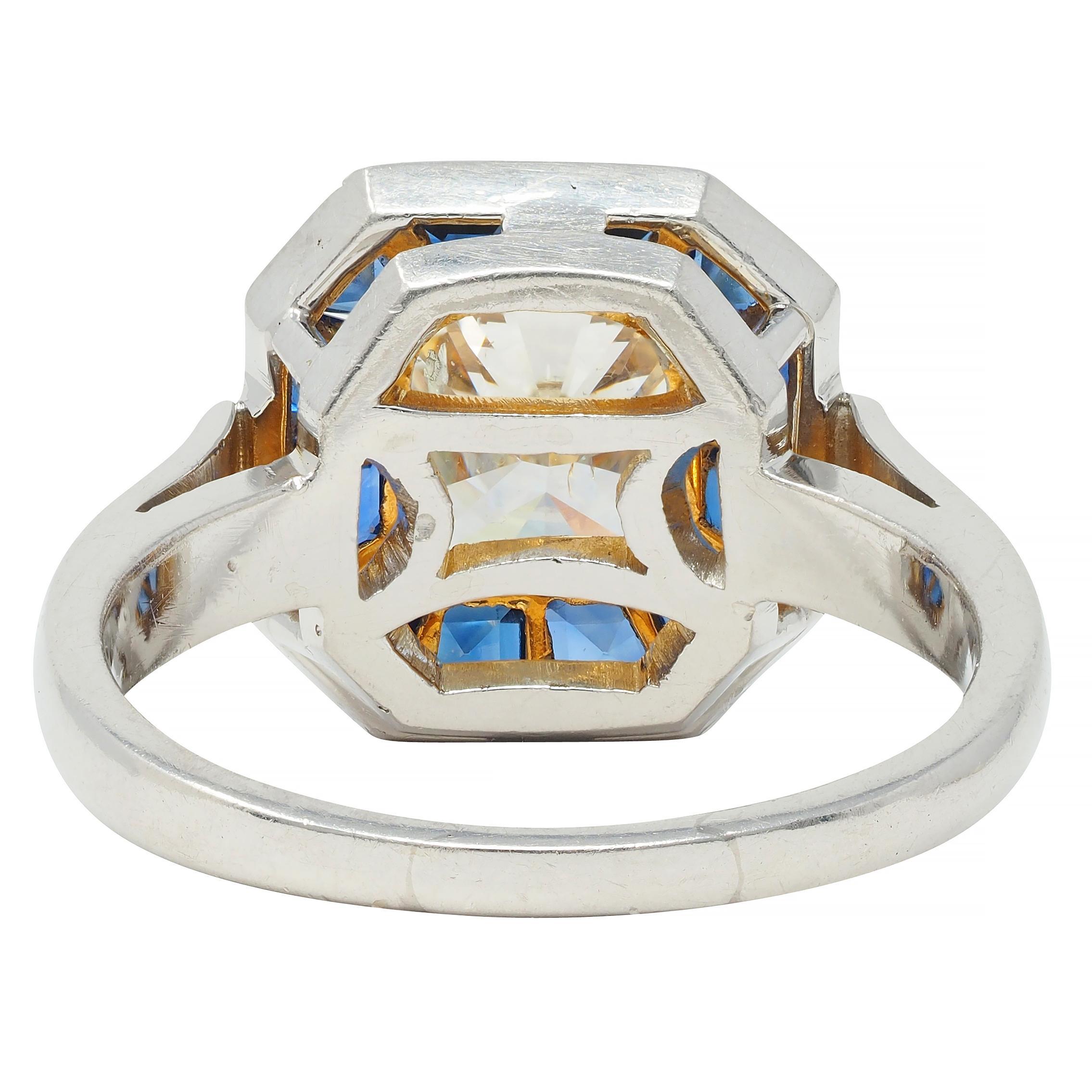4,97 CTW Kissenschliff Diamant Saphir Platin Vintage Halo Ring GIA im Angebot 1