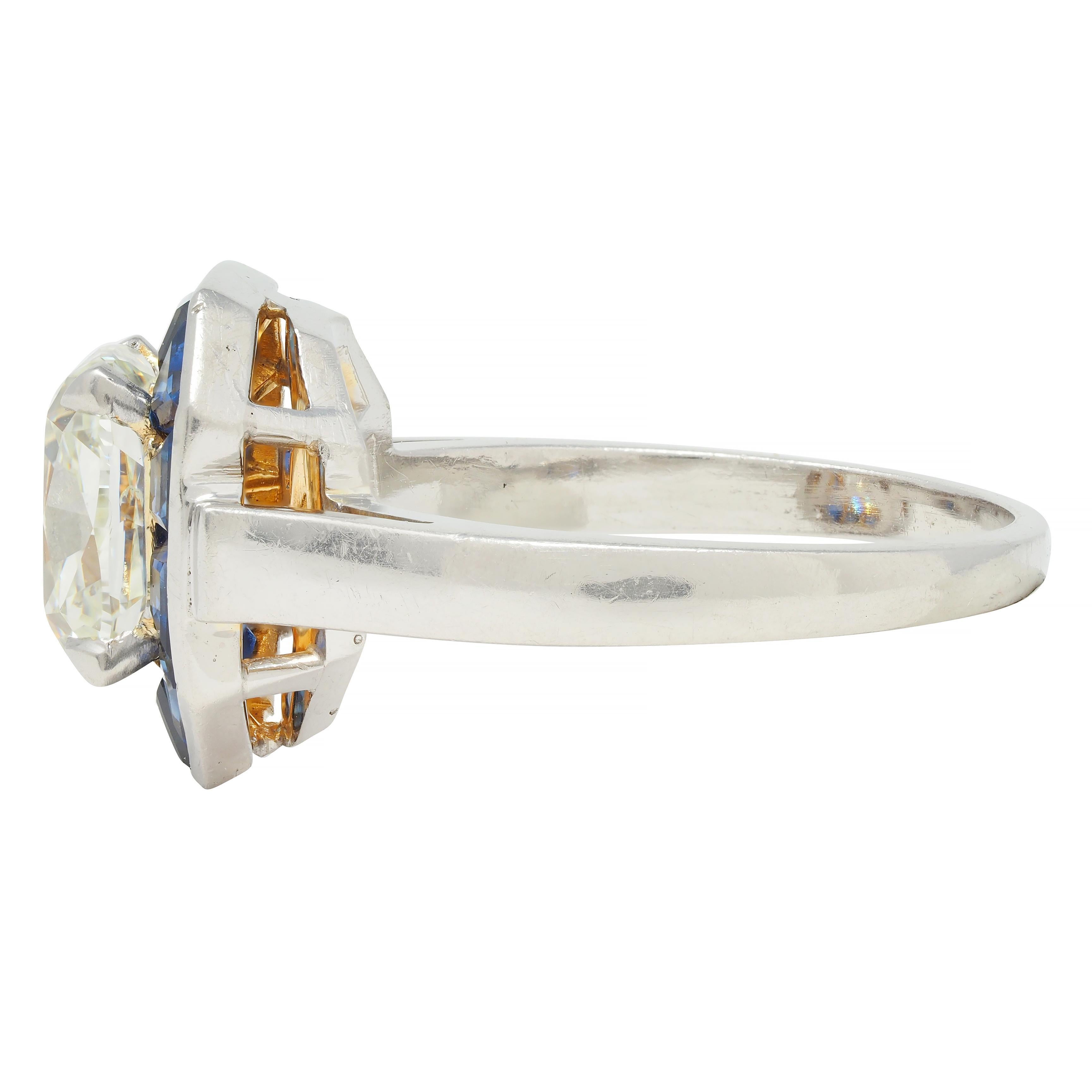 4,97 CTW Kissenschliff Diamant Saphir Platin Vintage Halo Ring GIA im Angebot 2