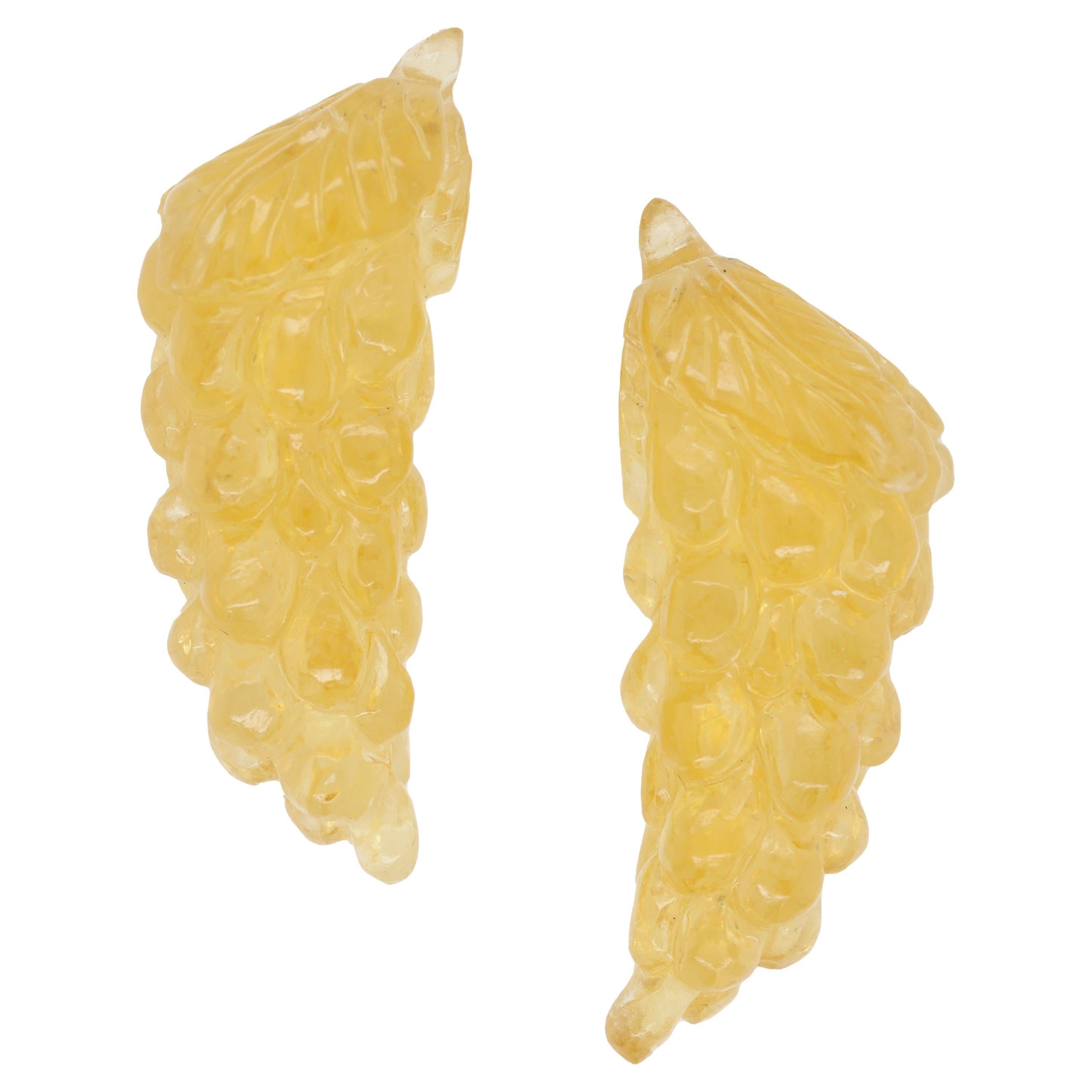 49.70 Carat Natural Yellow Apatite Gemstone Carved Grapes Earrings For Sale