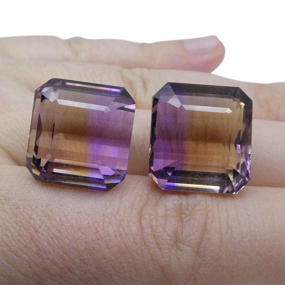 Paire d'amétrine taille émeraude 49,73 carats, 100 % naturelle, pierre unique très rare en vente 6