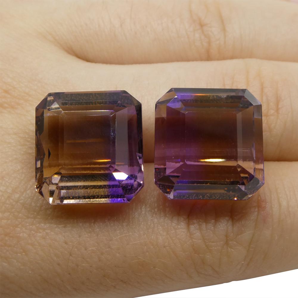 Paire d'amétrine taille émeraude 49,73 carats, 100 % naturelle, pierre unique très rare en vente 1