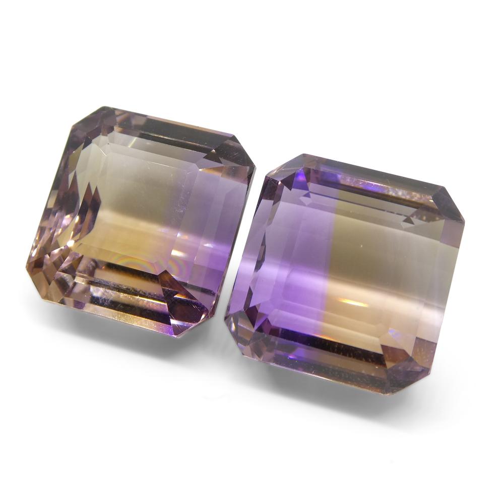 Paire d'amétrine taille émeraude 49,73 carats, 100 % naturelle, pierre unique très rare en vente 2