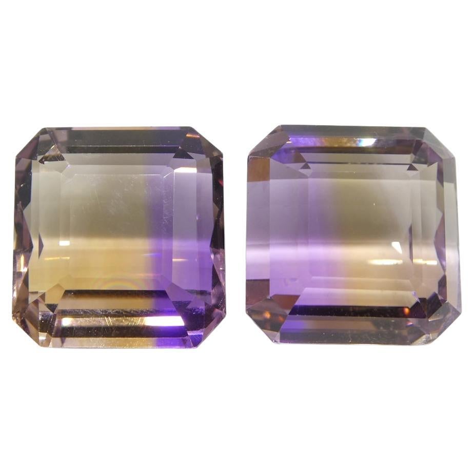 49,73 ct Paar Ametrine im Smaragdschliff, 100 % natürlich, sehr seltener Edelstein aus einer Quelle