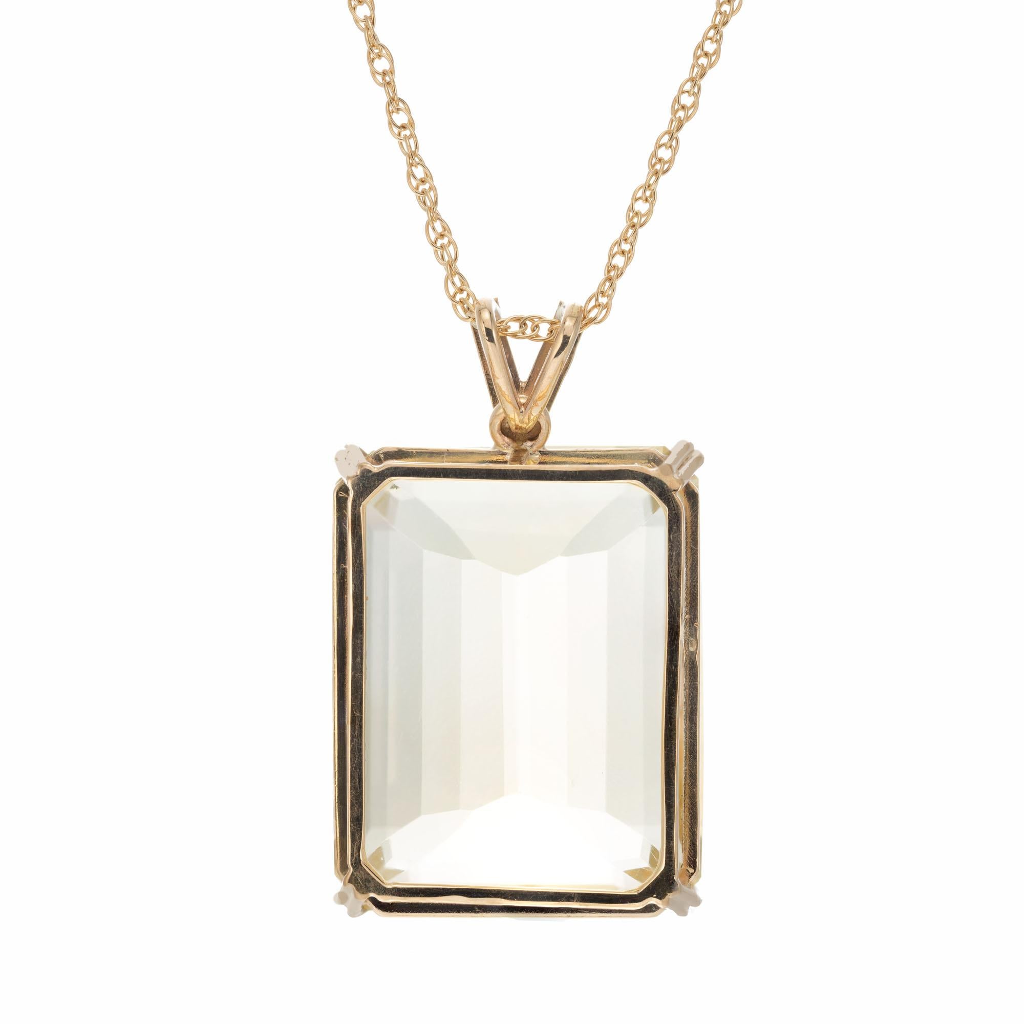 Emerald Cut 49.79 Carat Citrine Yellow Gold Pendant Necklace