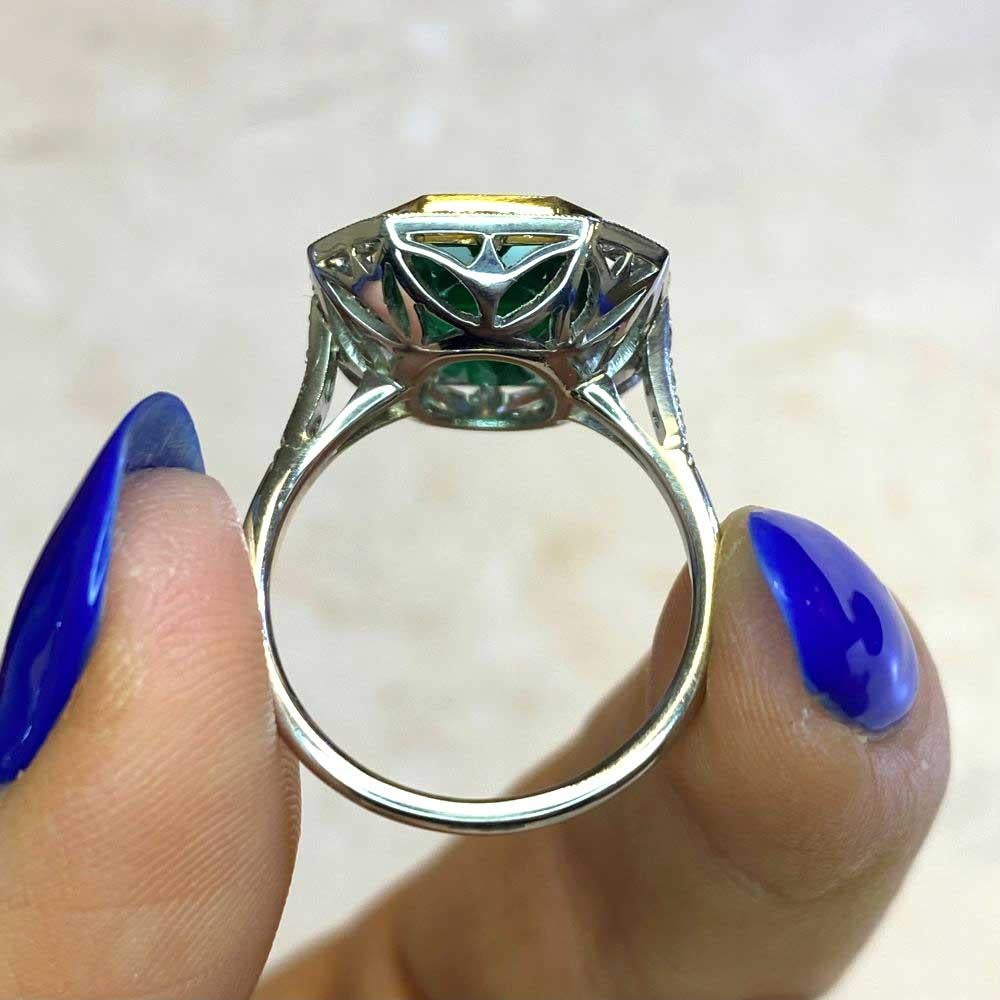 4.97ct Emerald Cut Natural Emerald Engagement Ring, Diamond Halo, Platinum For Sale 5