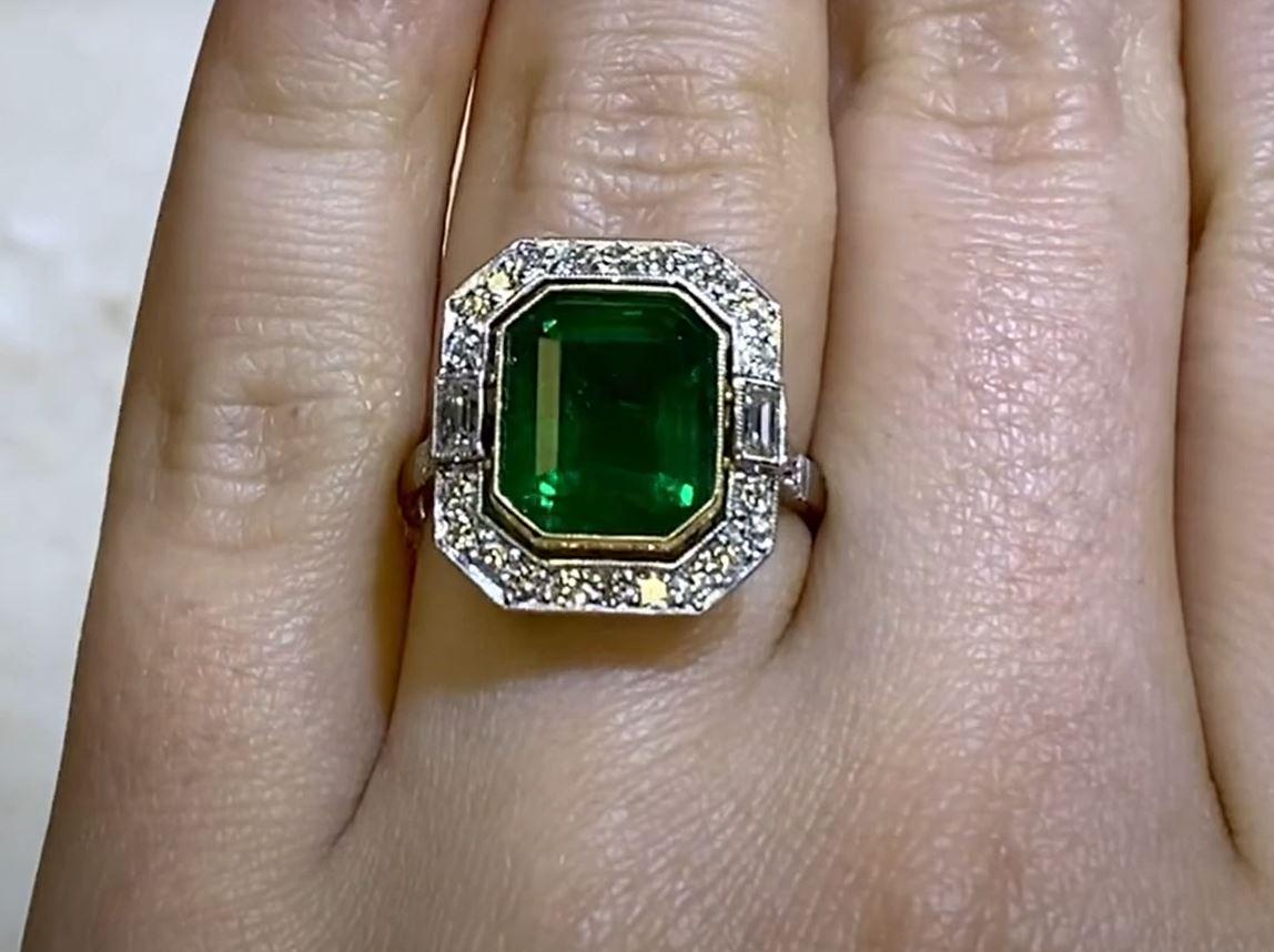 4.97ct Emerald Cut Natural Emerald Engagement Ring, Diamond Halo, Platinum For Sale 2
