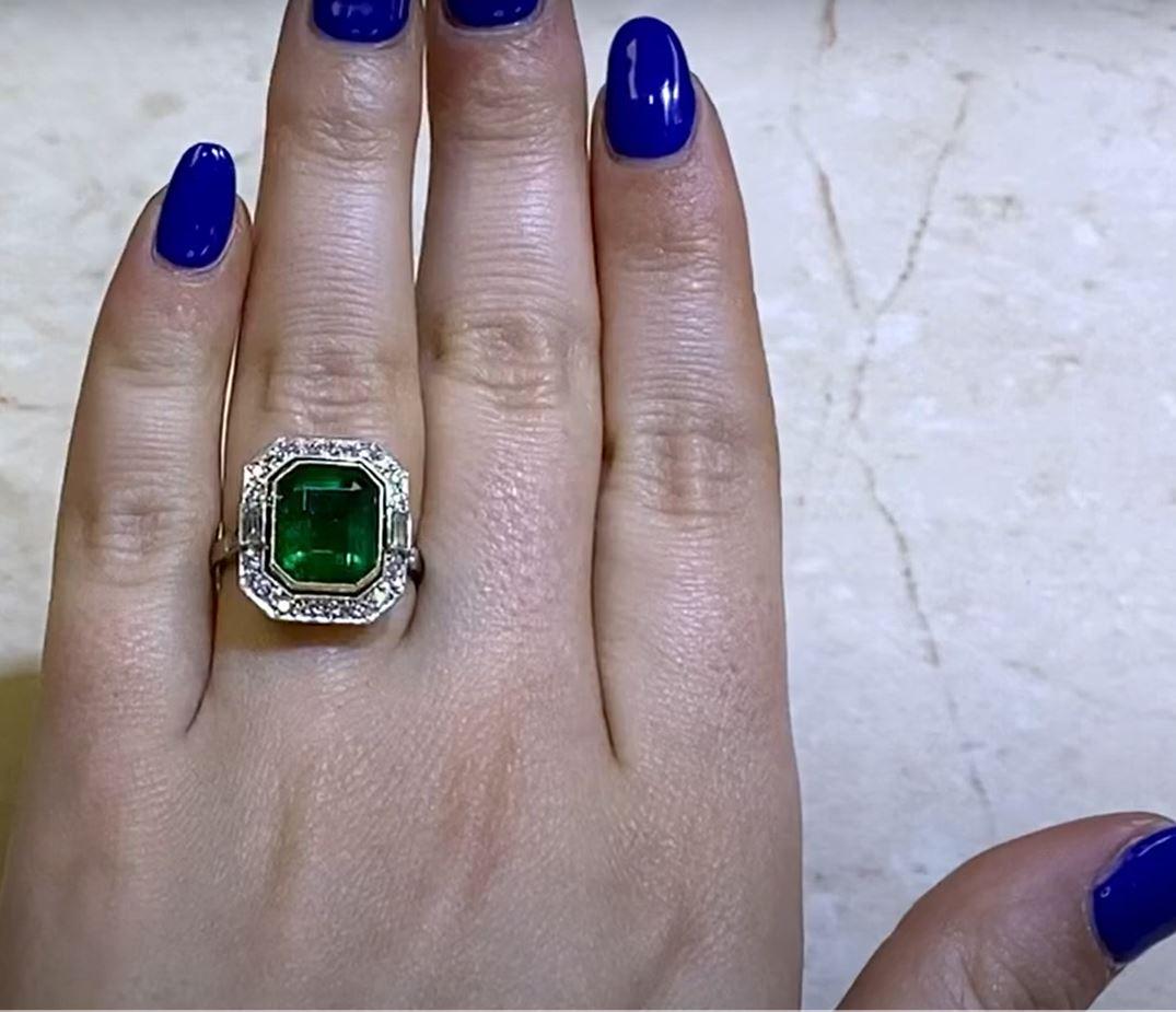 4.97ct Emerald Cut Natural Emerald Engagement Ring, Diamond Halo, Platinum For Sale 3