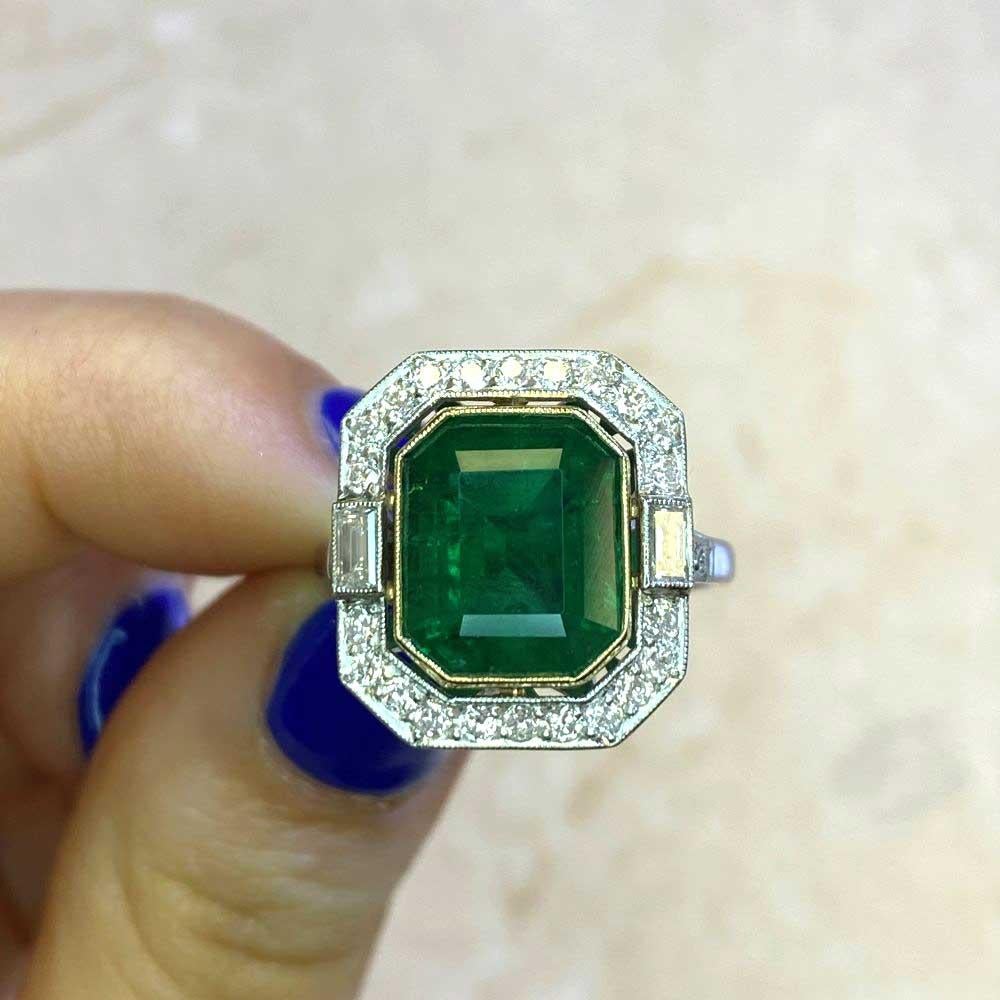 4.97ct Emerald Cut Natural Emerald Engagement Ring, Diamond Halo, Platinum For Sale 4