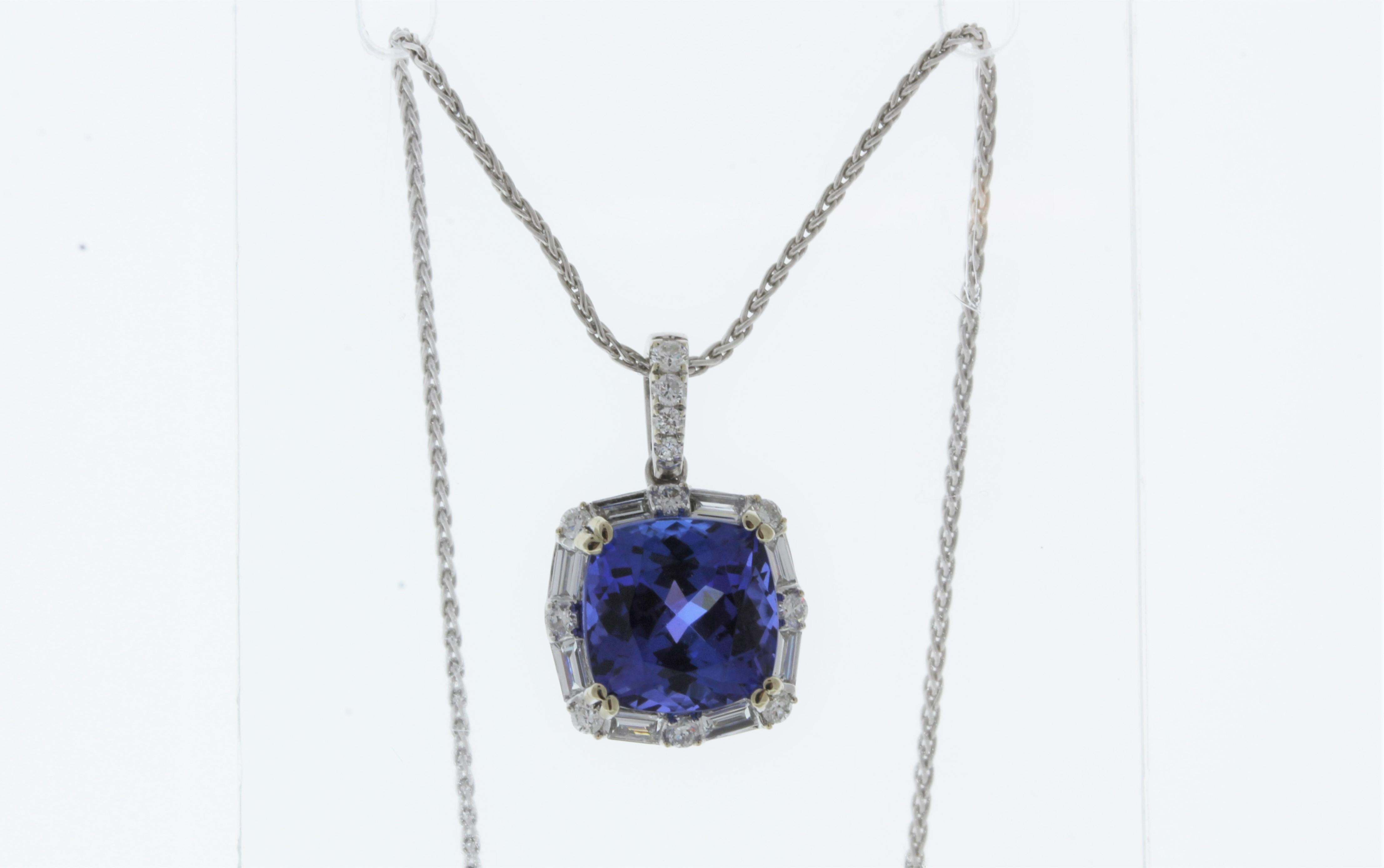 This lavish brightly polished 18 karat white gold smooth oval shaped cocktail Pendant presents one hand selected fine quality oval cut 4.97CT tanzanite prong set in the center, originating from Tanzania with a beautiful color saturation. A total of