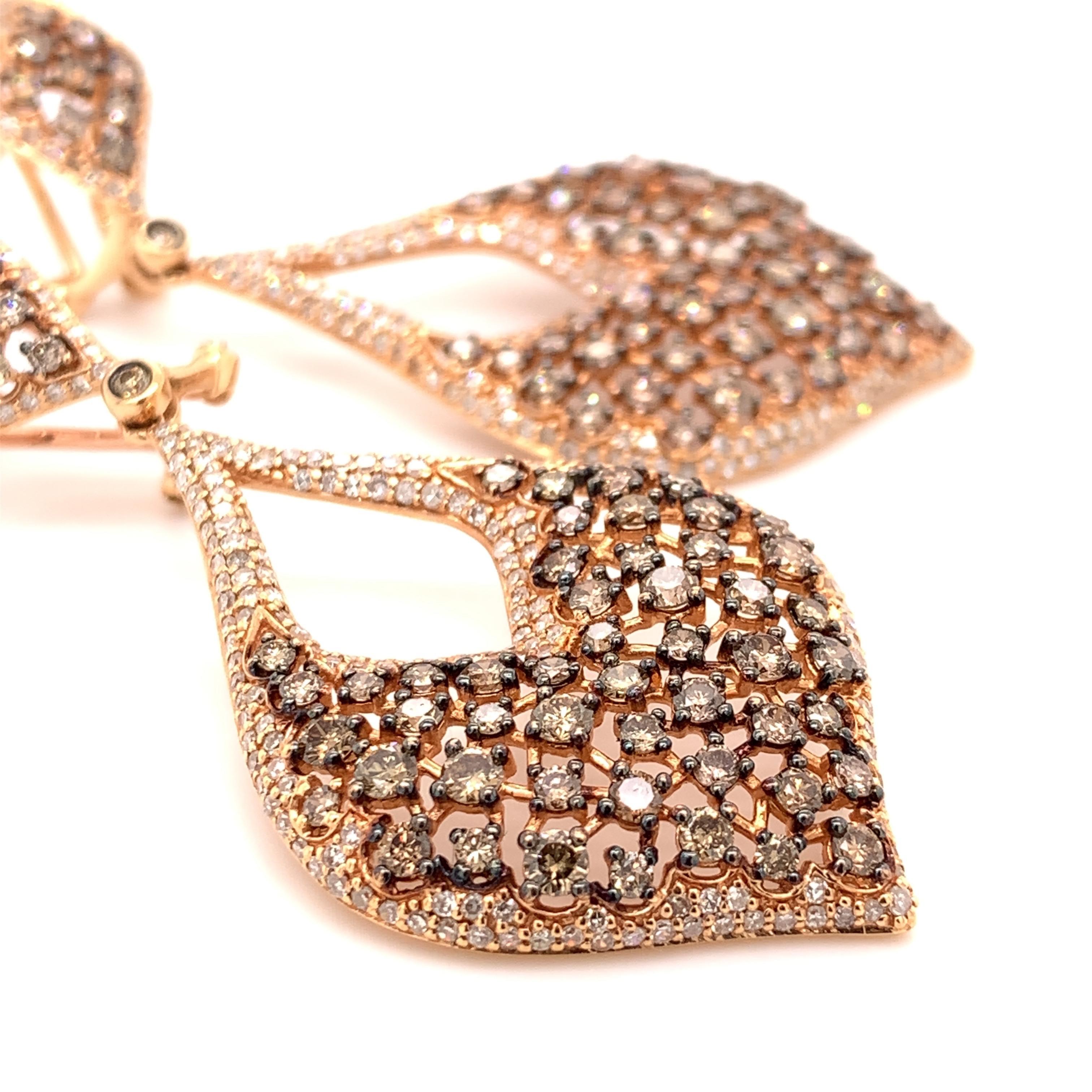 Round Cut 4.98 Carat Brown Diamond Chandelier Earrings