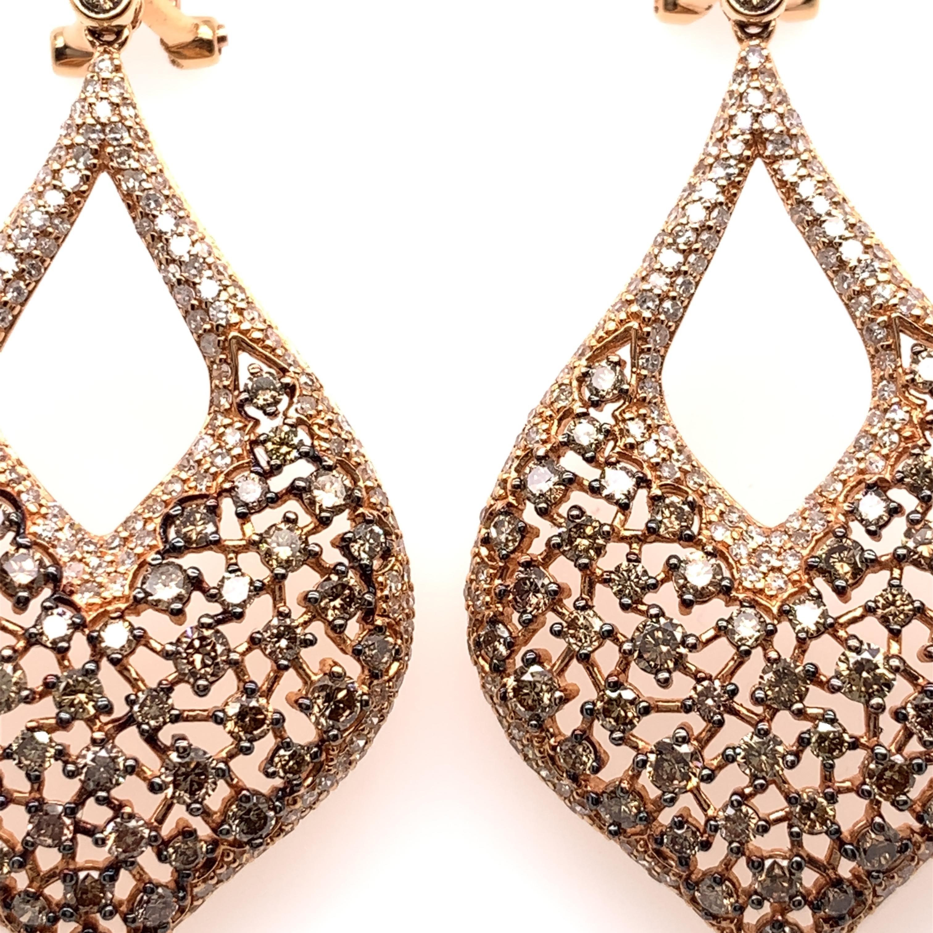 4.98 Carat Brown Diamond Chandelier Earrings In New Condition In Richmond, BC