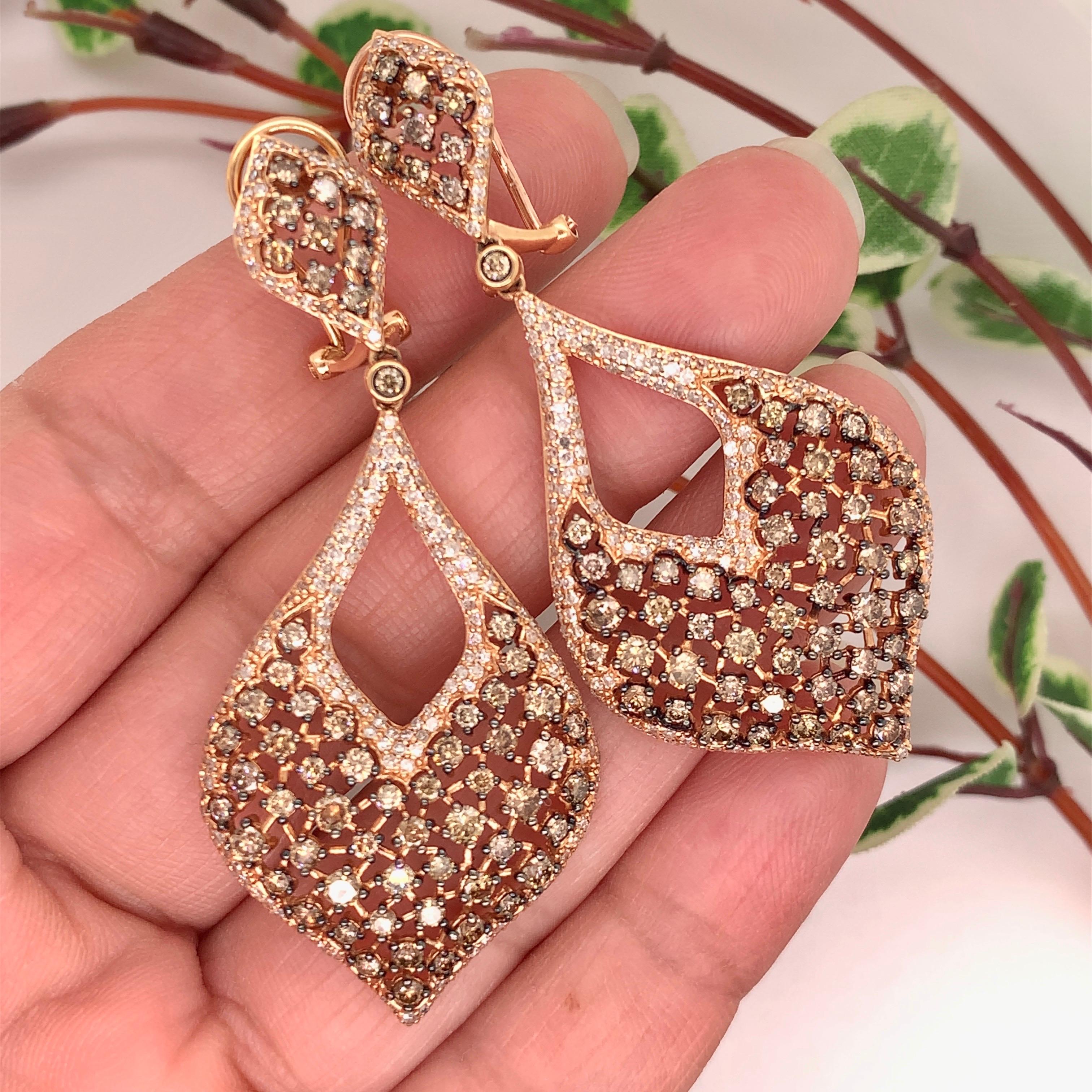 Women's or Men's 4.98 Carat Brown Diamond Chandelier Earrings