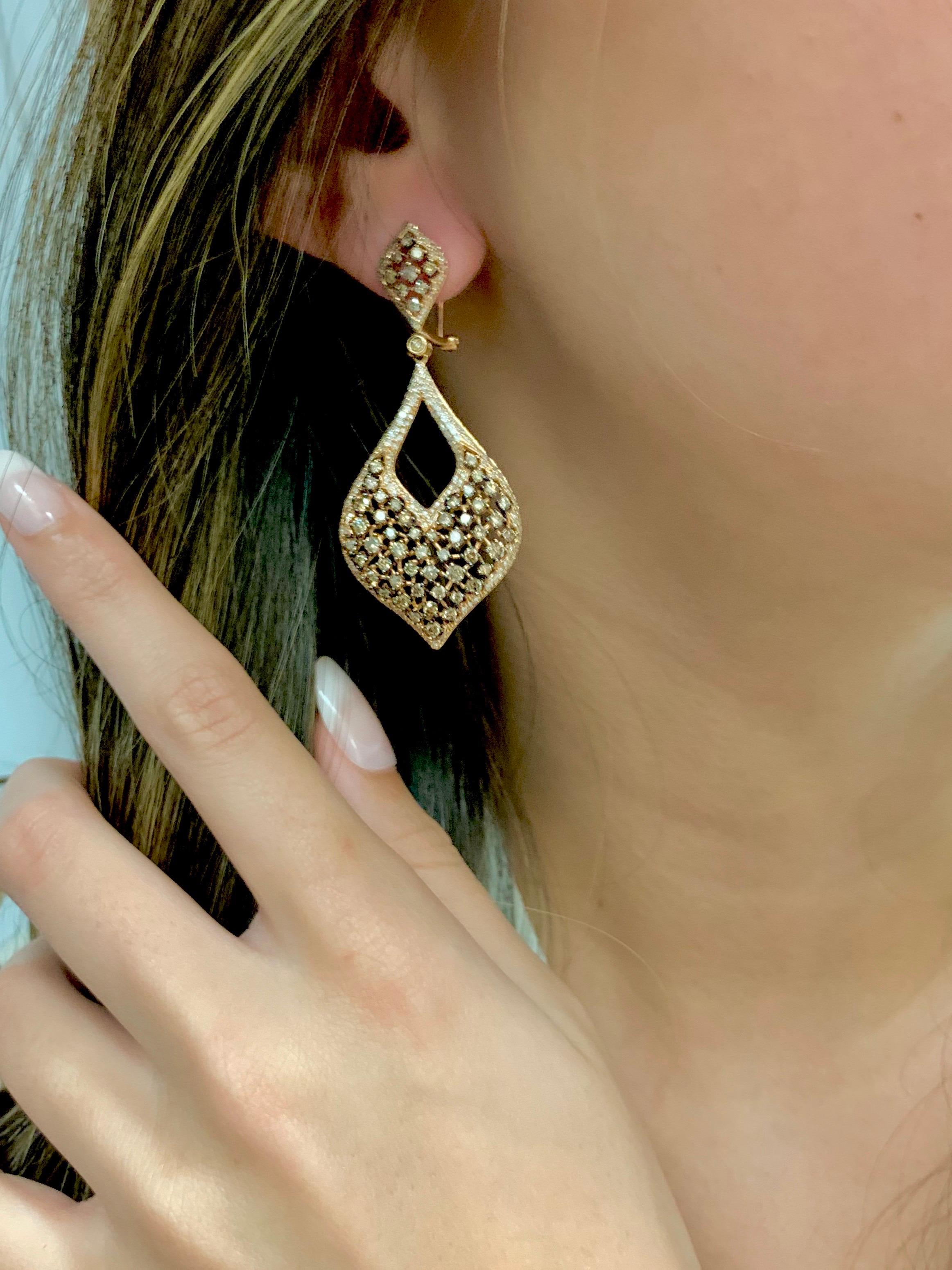 4.98 Carat Brown Diamond Chandelier Earrings 1