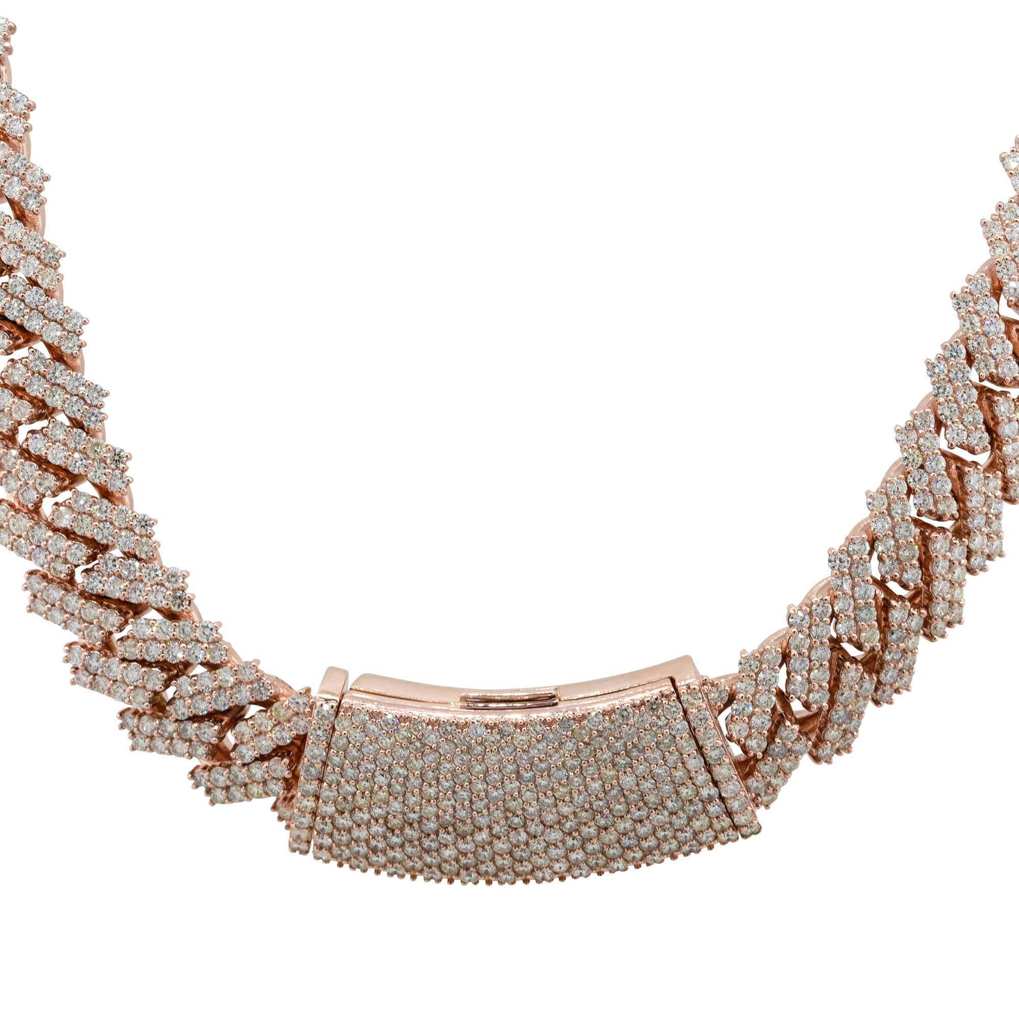Round Cut 49.8 Carat Diamond Pave Cuban Chain Necklace 10 Karat in Stock For Sale