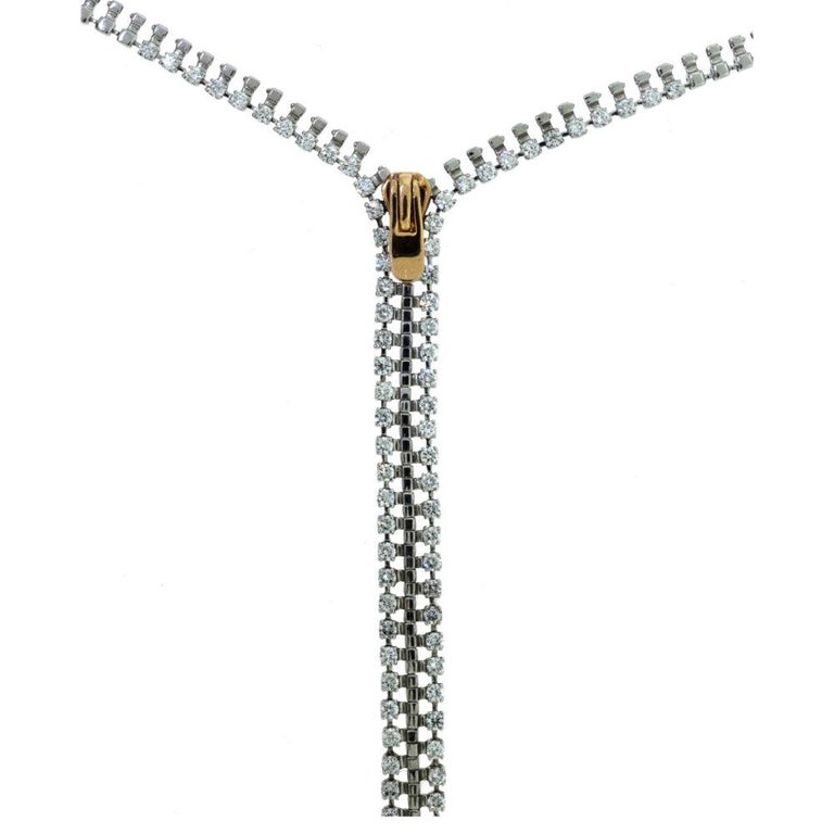 4.98 Carat Diamond White Gold Long Zipper Necklace at 1stDibs