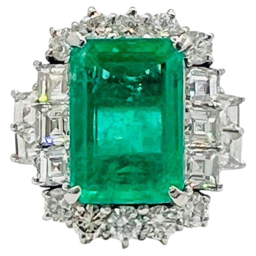 4.98 Carat Emerald and White Diamond Ring in Platinum