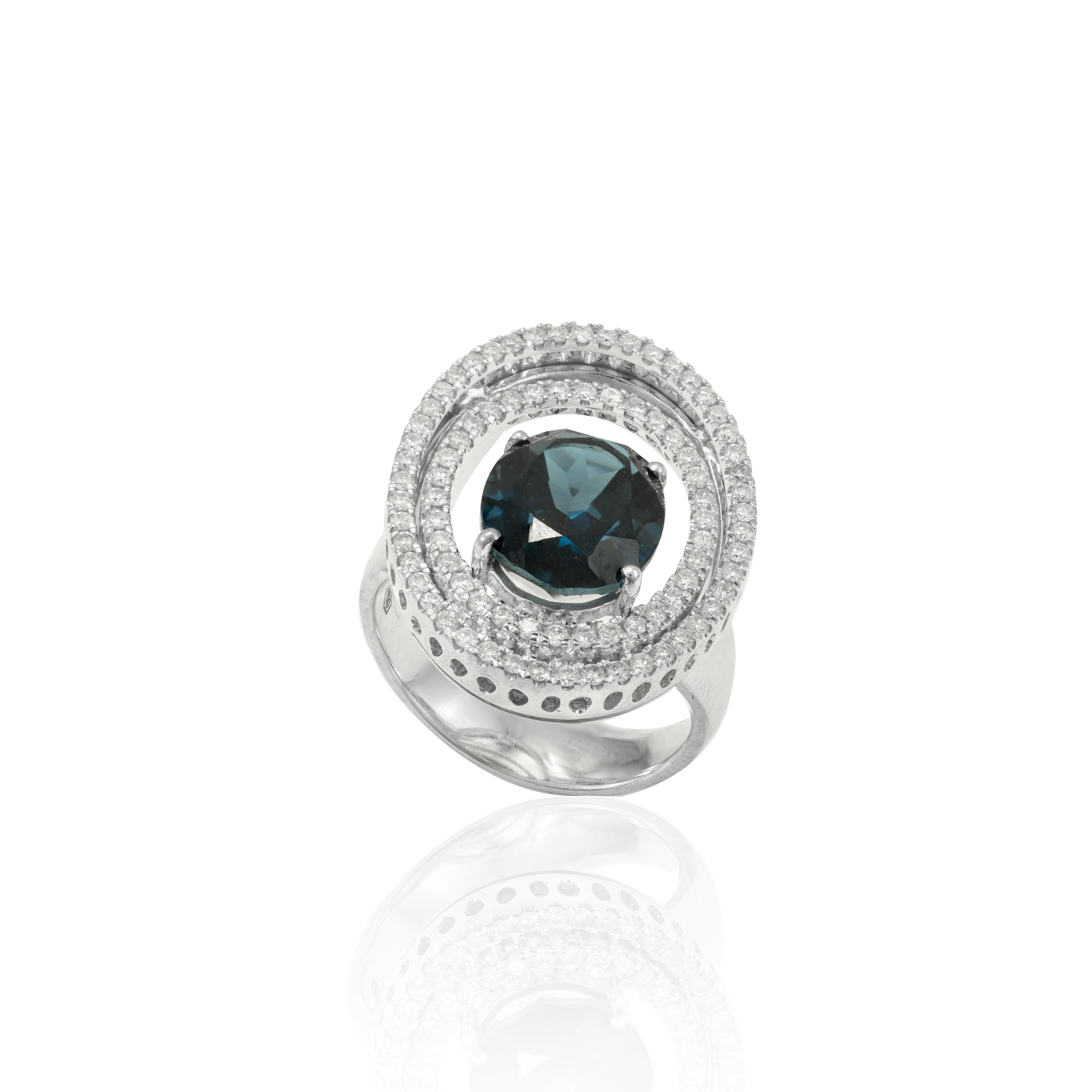 in vendita:  Anello aureola con topazio blu e diamanti da 4,98 carati in oro bianco massiccio 18k 3