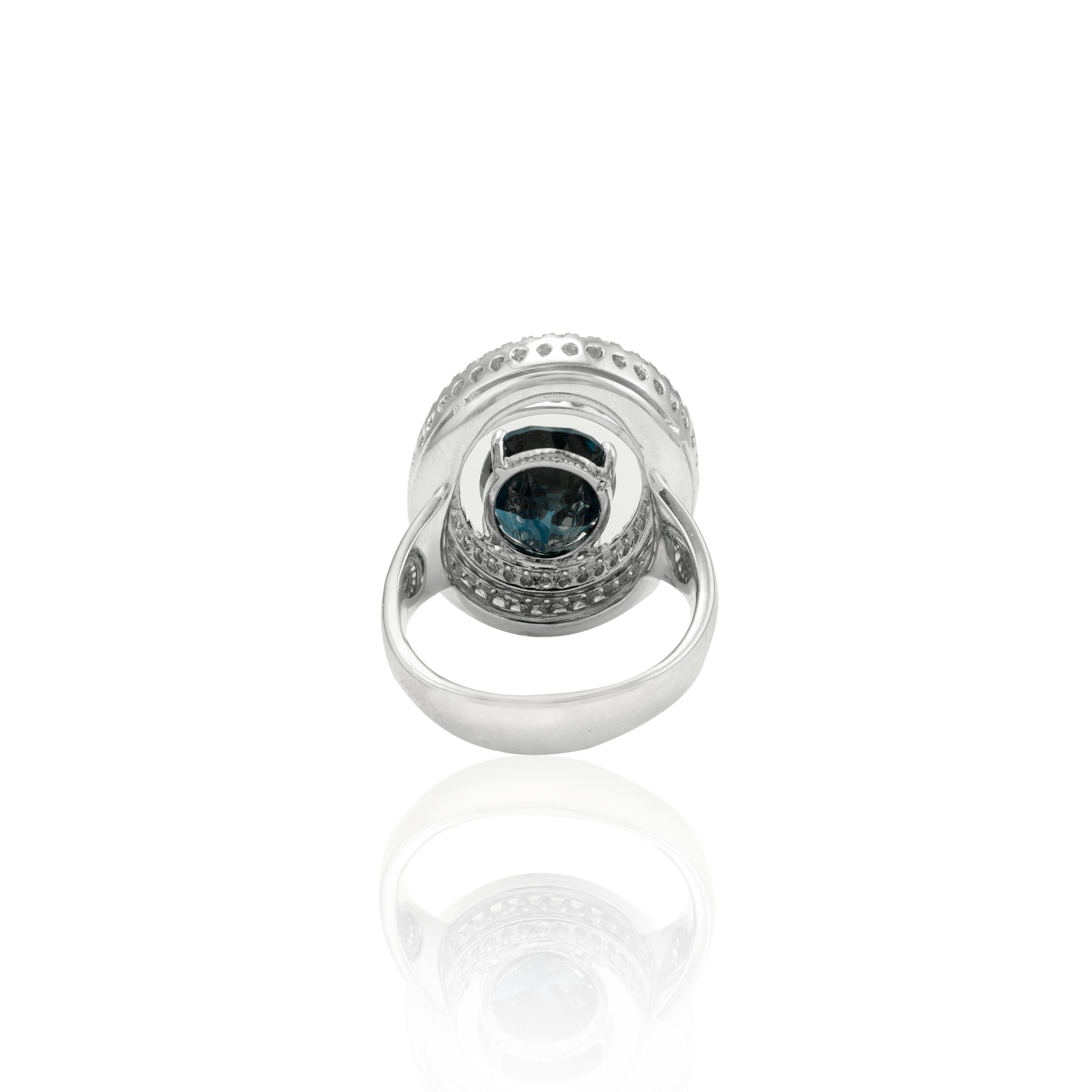 in vendita:  Anello aureola con topazio blu e diamanti da 4,98 carati in oro bianco massiccio 18k 4