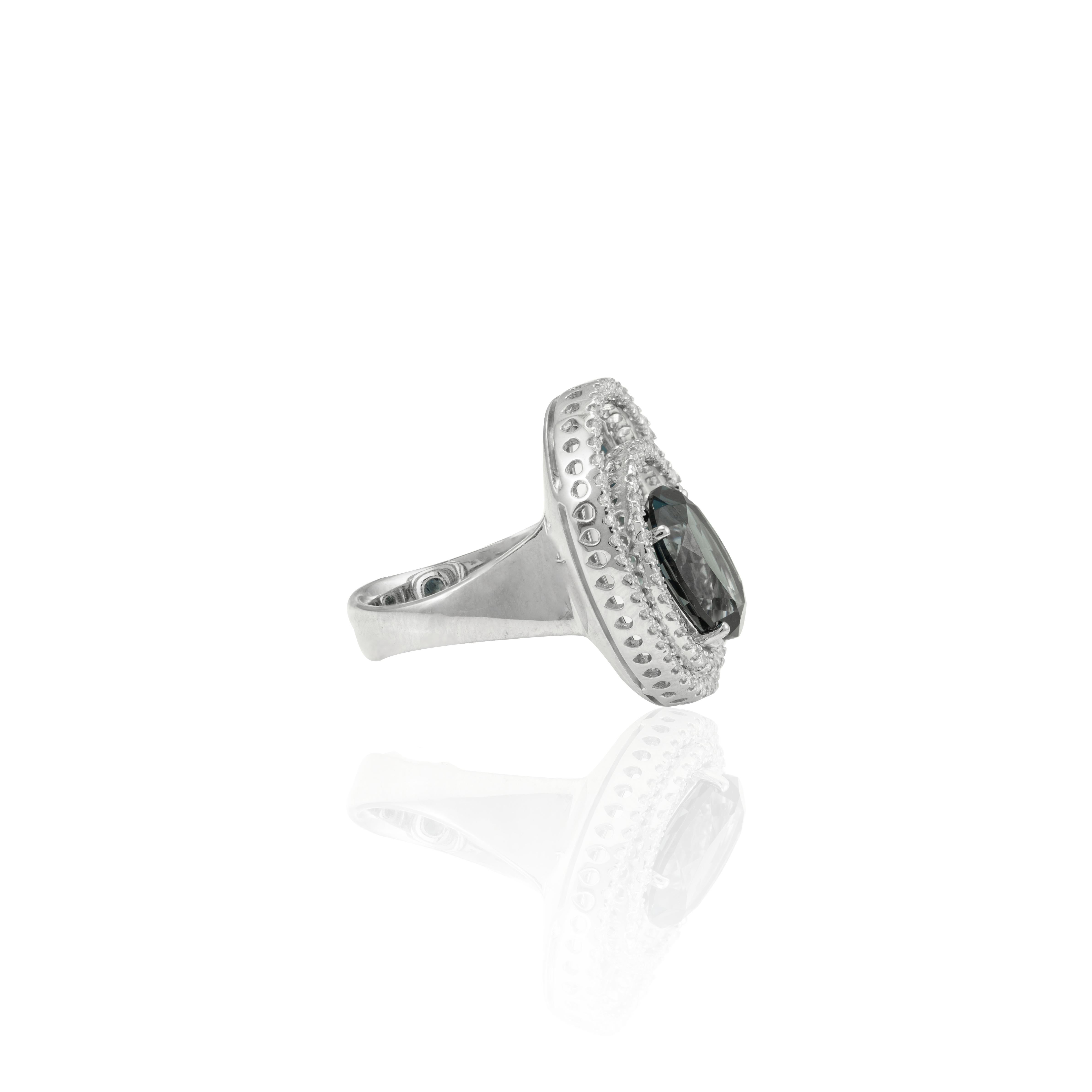 in vendita:  Anello aureola con topazio blu e diamanti da 4,98 carati in oro bianco massiccio 18k 6
