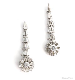 4.98 Carat Mixed Cut Diamond Dangle Stud Flower Earrings in 18W Gold ref503