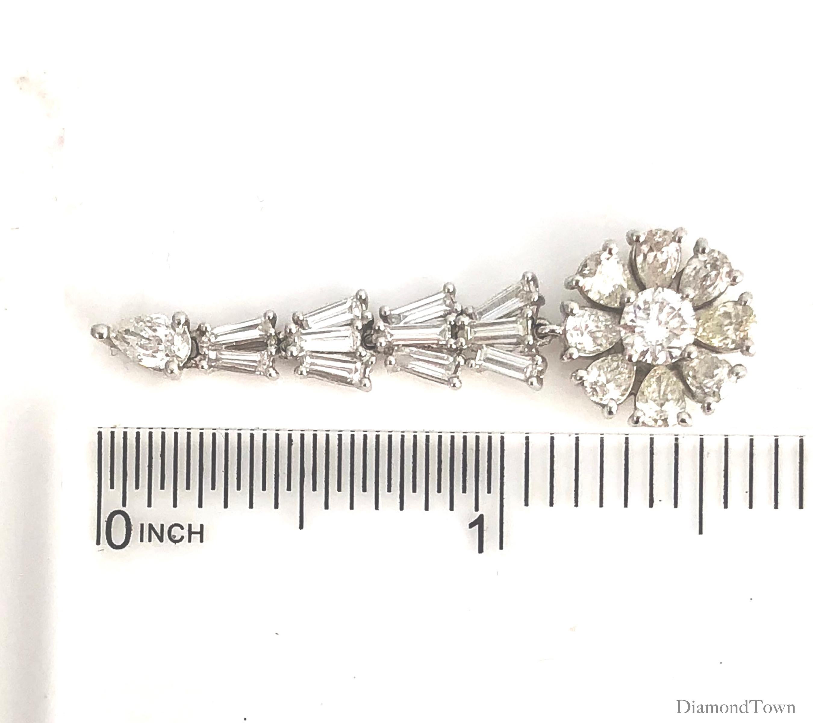 4.98 Carat Mixed Cut Diamond Dangle Stud Flower Earrings in 18W Gold ref503 In New Condition For Sale In New York, NY