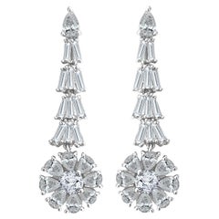 4.98 Carat Mixed Cut Diamond Dangle Stud Flower Earrings in 18W Gold ref503