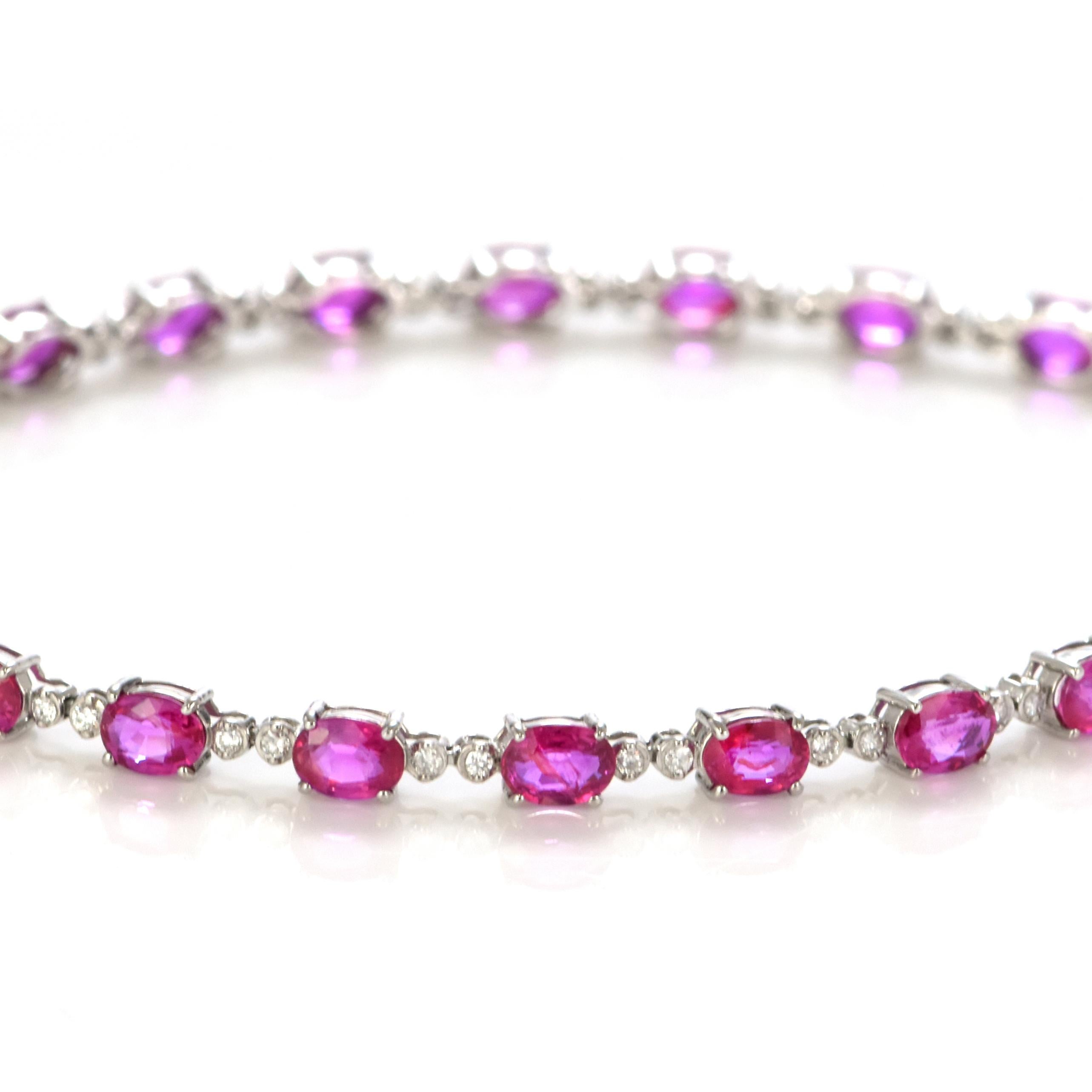 4.98 Carat Natural Unheated Rubies and Diamond Bracelet Made in Platinum For Sale 4