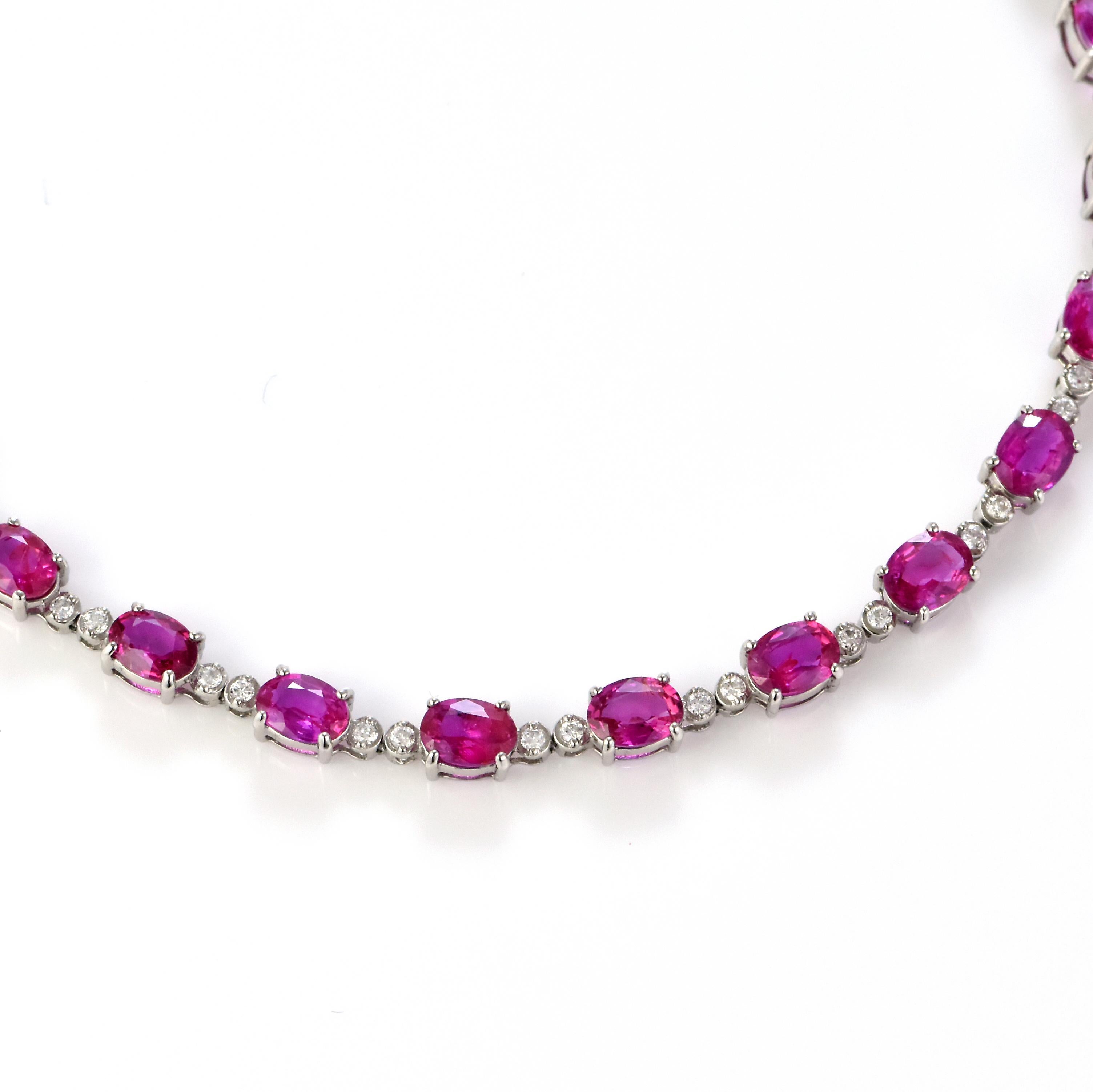 Oval Cut 4.98 Carat Natural Unheated Rubies and Diamond Bracelet Made in Platinum For Sale