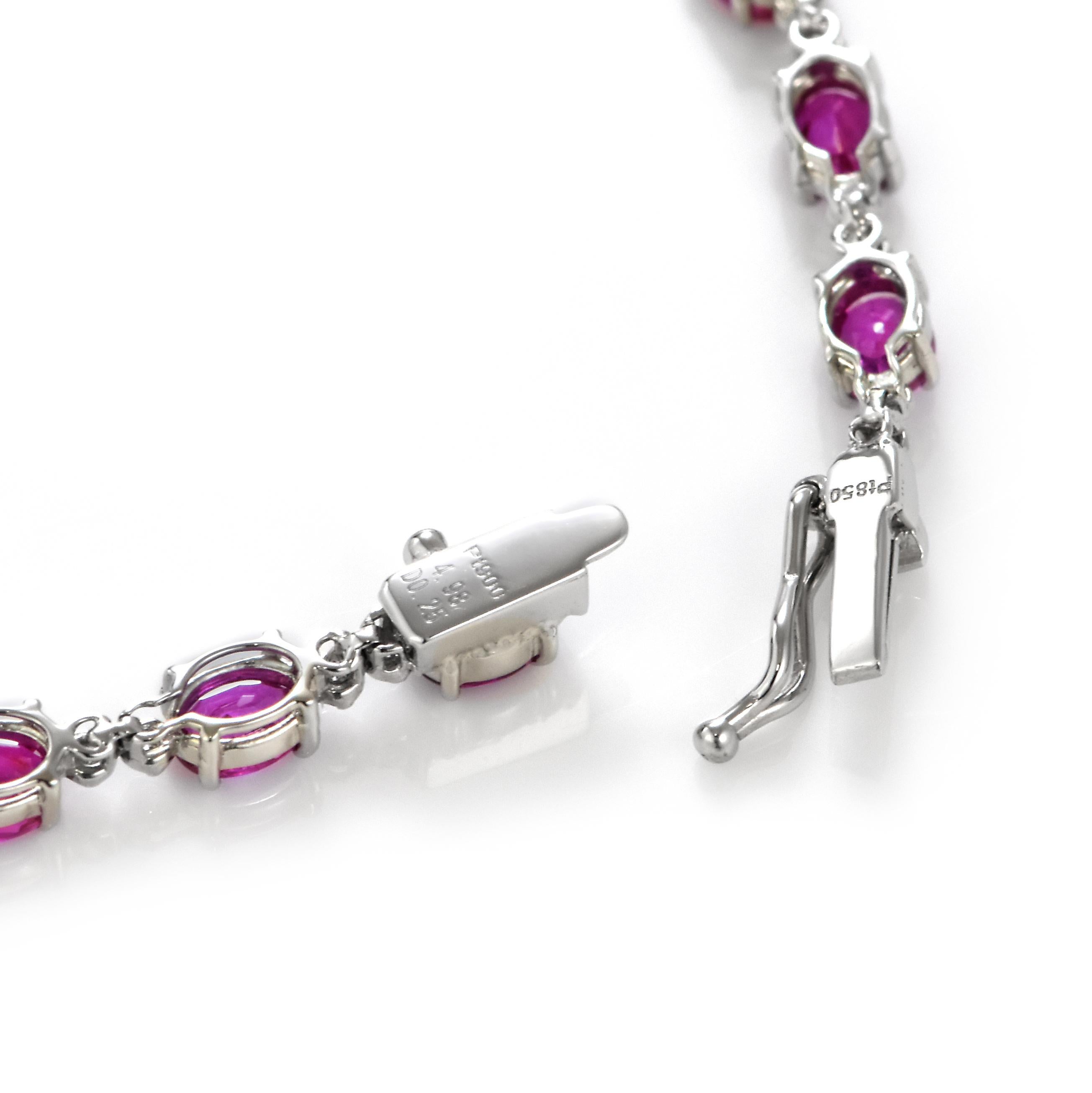 4.98 Carat Natural Unheated Rubies and Diamond Bracelet Made in Platinum For Sale 1