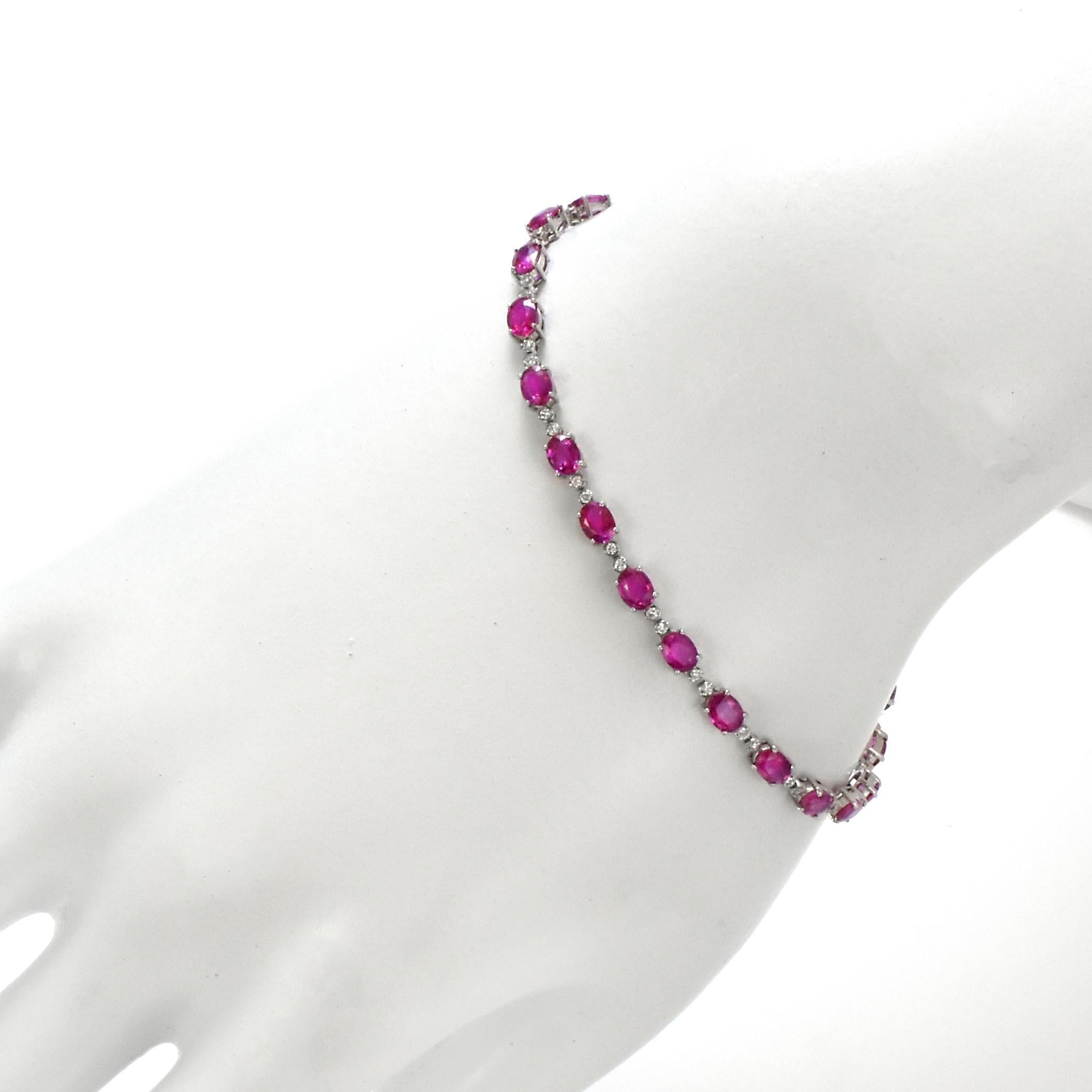 4.98 Carat Natural Unheated Rubies and Diamond Bracelet Made in Platinum For Sale 3