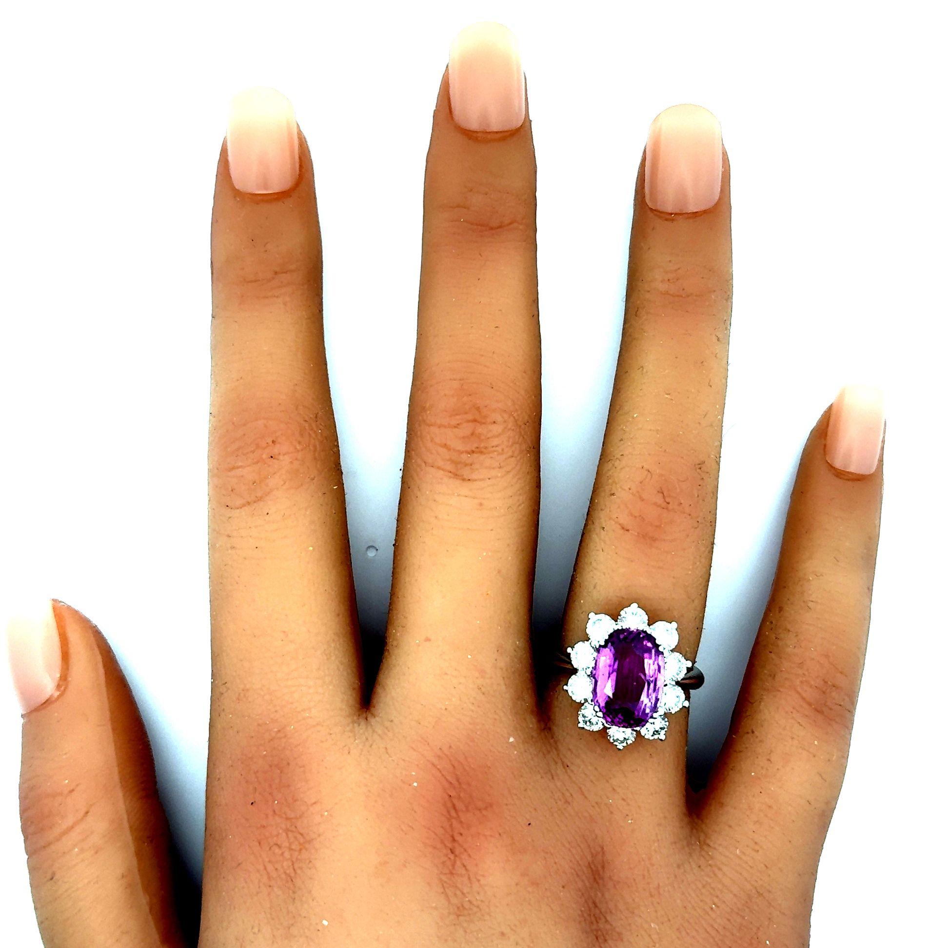 4,98 Karat Rosa Saphir Diamant Prinzessin-Diana 18k Weißgold Ring, GIA-zertifizierter Ring (Ovalschliff) im Angebot