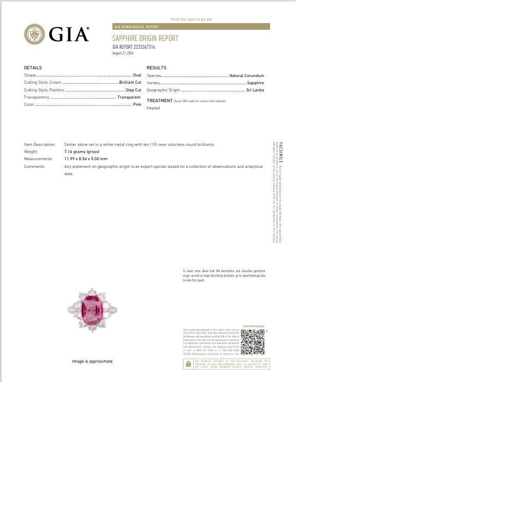 4,98 Karat Rosa Saphir Diamant Prinzessin-Diana 18k Weißgold Ring, GIA-zertifizierter Ring im Zustand „Neu“ im Angebot in Beverly Hills, CA