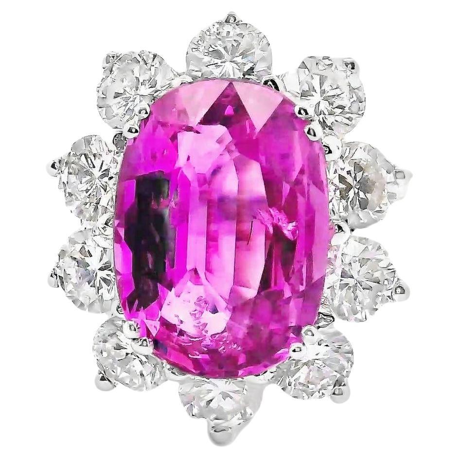 4.98 Carat Pink Sapphire Diamond Princess-Diana 18k White Gold Ring, GIA Certif