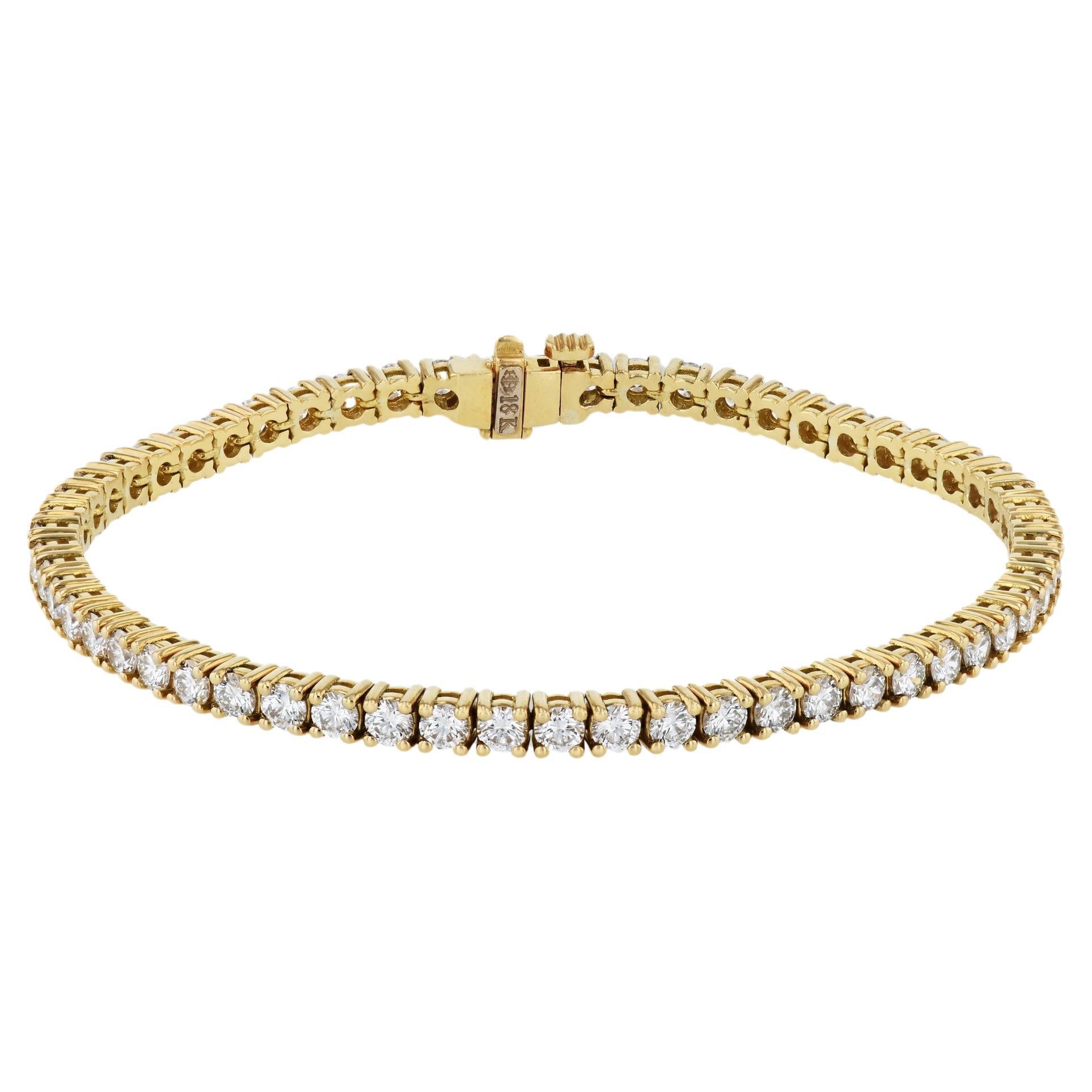 Bracelet tennis en or jaune avec diamants ronds de 4.98 carats en vente