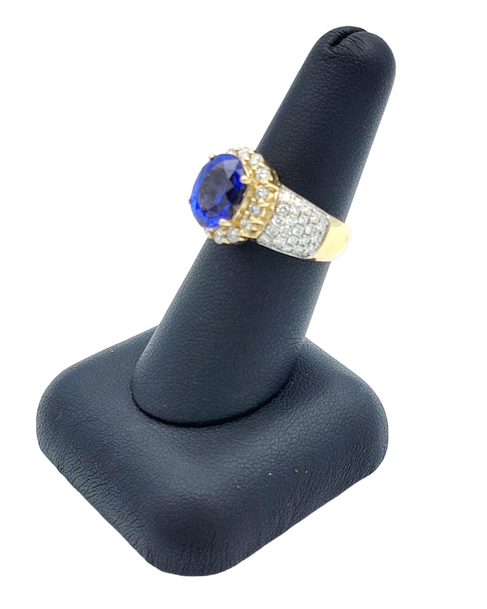 4.98 Carat Total Oval Tanzanite and Diamond Halo Cocktail Ring in 14 Karat Gold For Sale 4