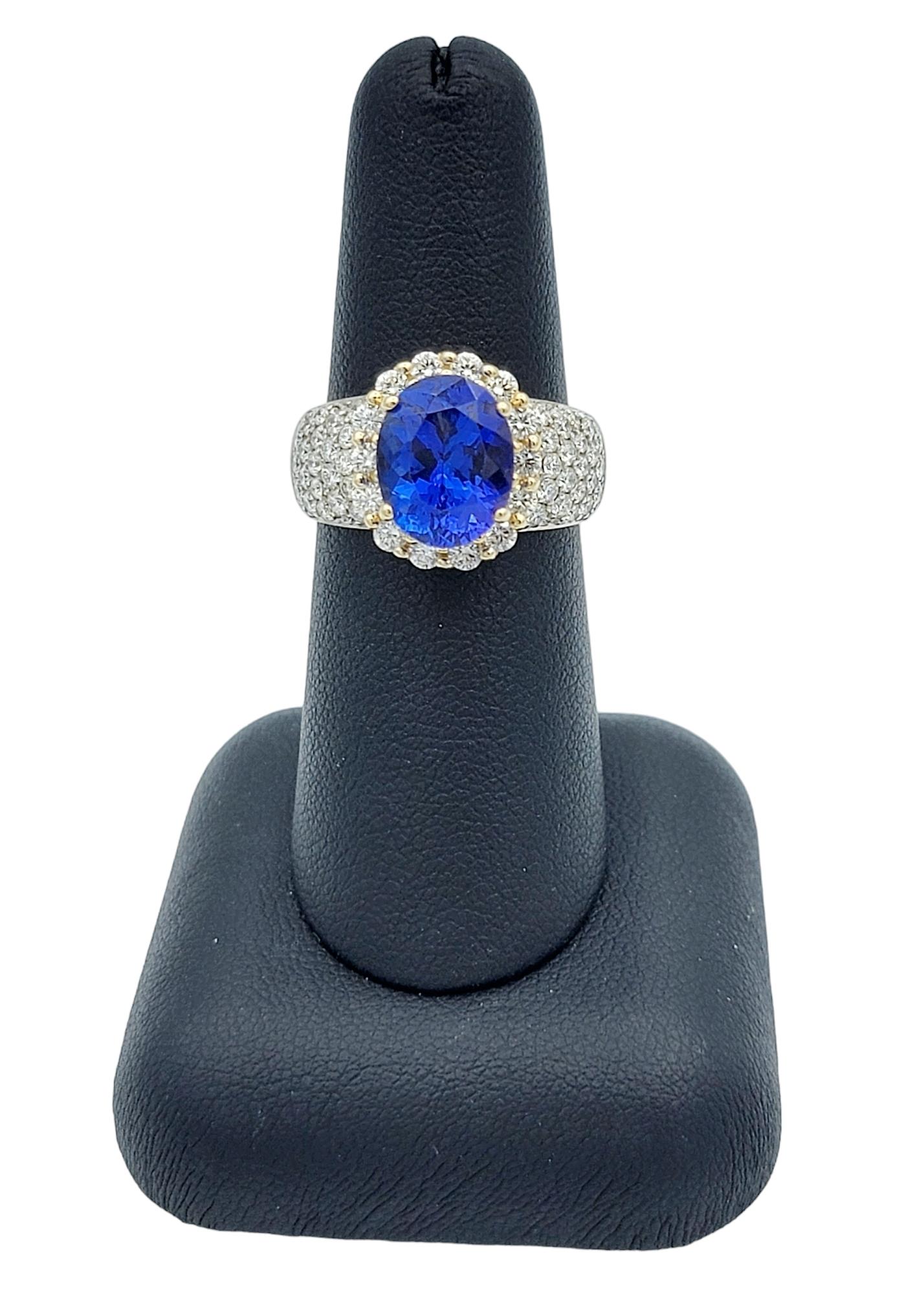 4.98 Carat Total Oval Tanzanite and Diamond Halo Cocktail Ring in 14 Karat Gold For Sale 3