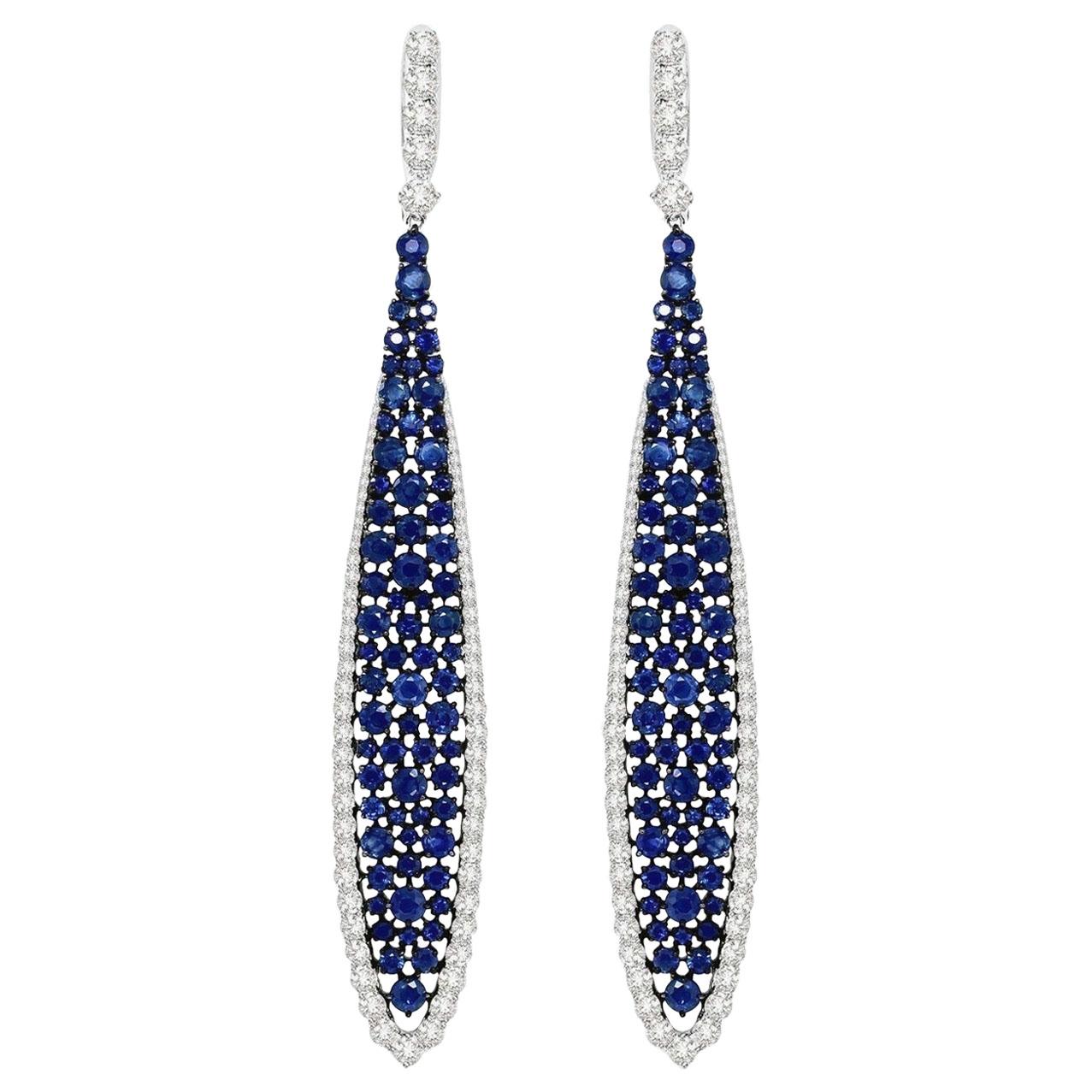 4.98 Carat Blue Sapphire Diamond 18 Karat White Gold Earrings