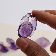 49.83 Carat Hand-carved Love Parrots Intaglio Amethyst Loose Gemstone Carving
