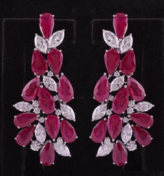 49.89 Carat Ruby Gemstone 11.95 Carat SI/H Diamond Earrings 18 Karat White Gold