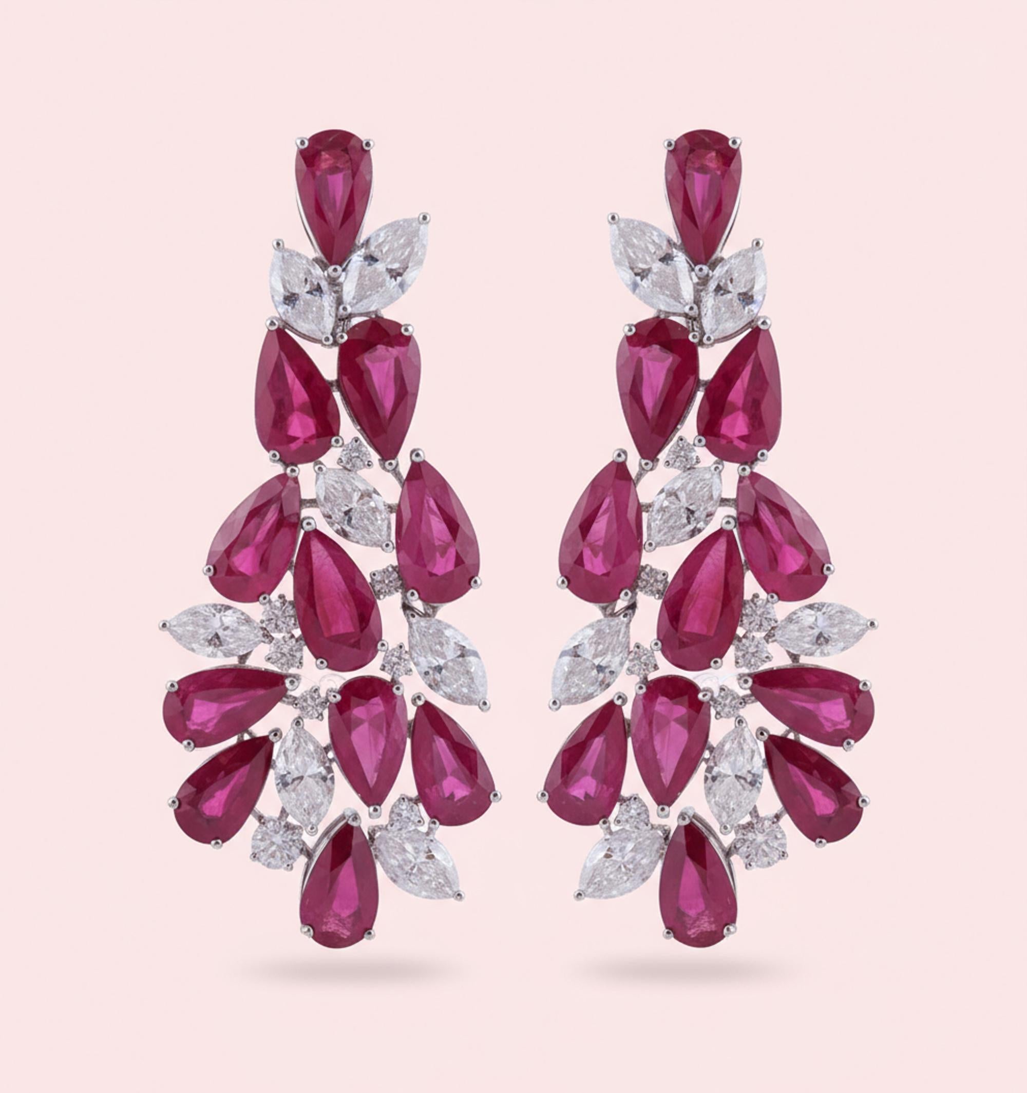 49,89 Karat Rubin-Edelstein 11,95 Karat SI/H Diamant-Ohrringe 18 Karat Weißgold (Moderne) im Angebot