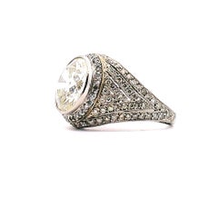 4.98 Carat Antique European Cut Diamond Platinum Bezel Ring