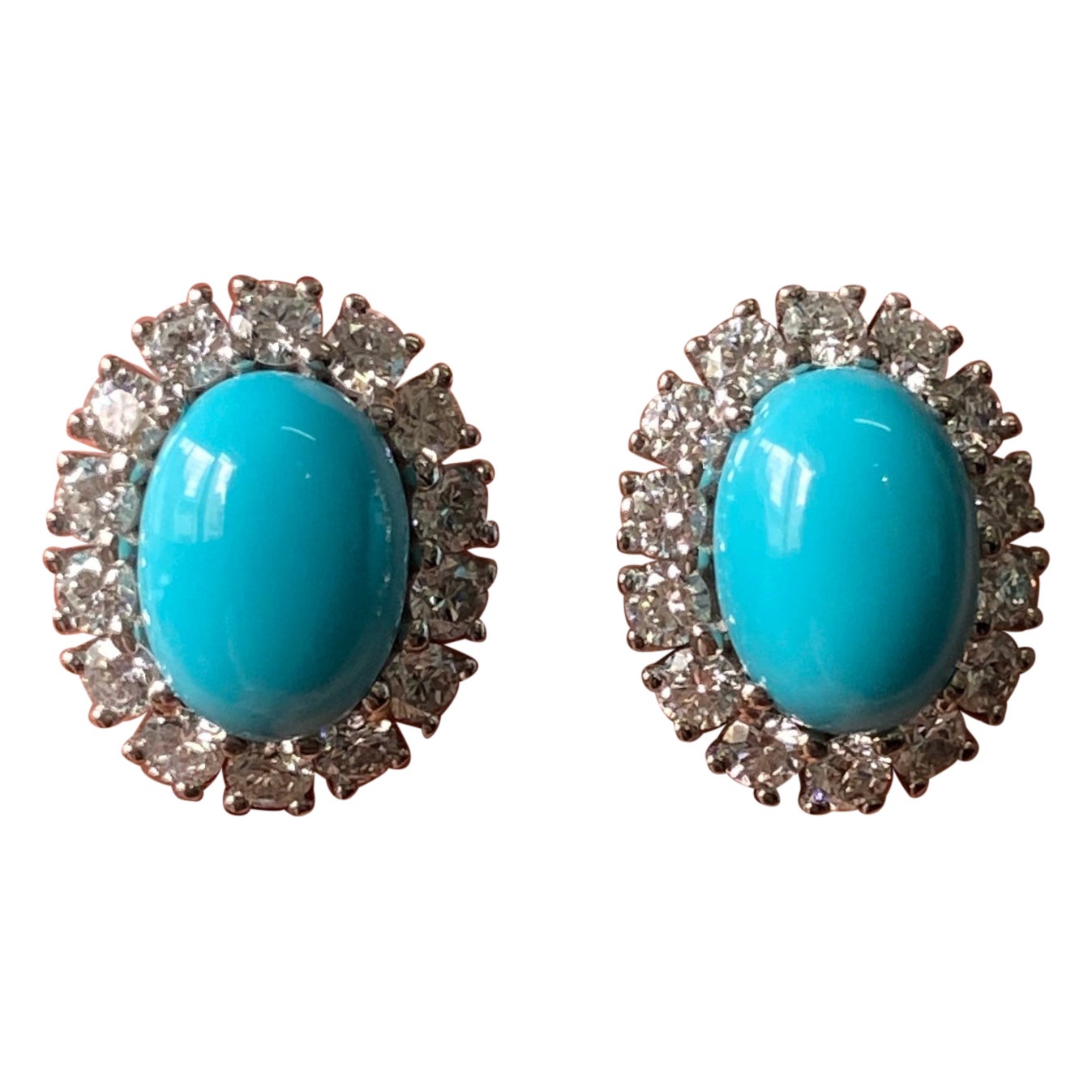 Borchie con turchese cabochon da 4,99 carati e diamante da 1,4 carati in oro bianco 18 carati in vendita