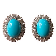 Borchie con turchese cabochon da 4,99 carati e diamante da 1,4 carati in oro bianco 18 carati