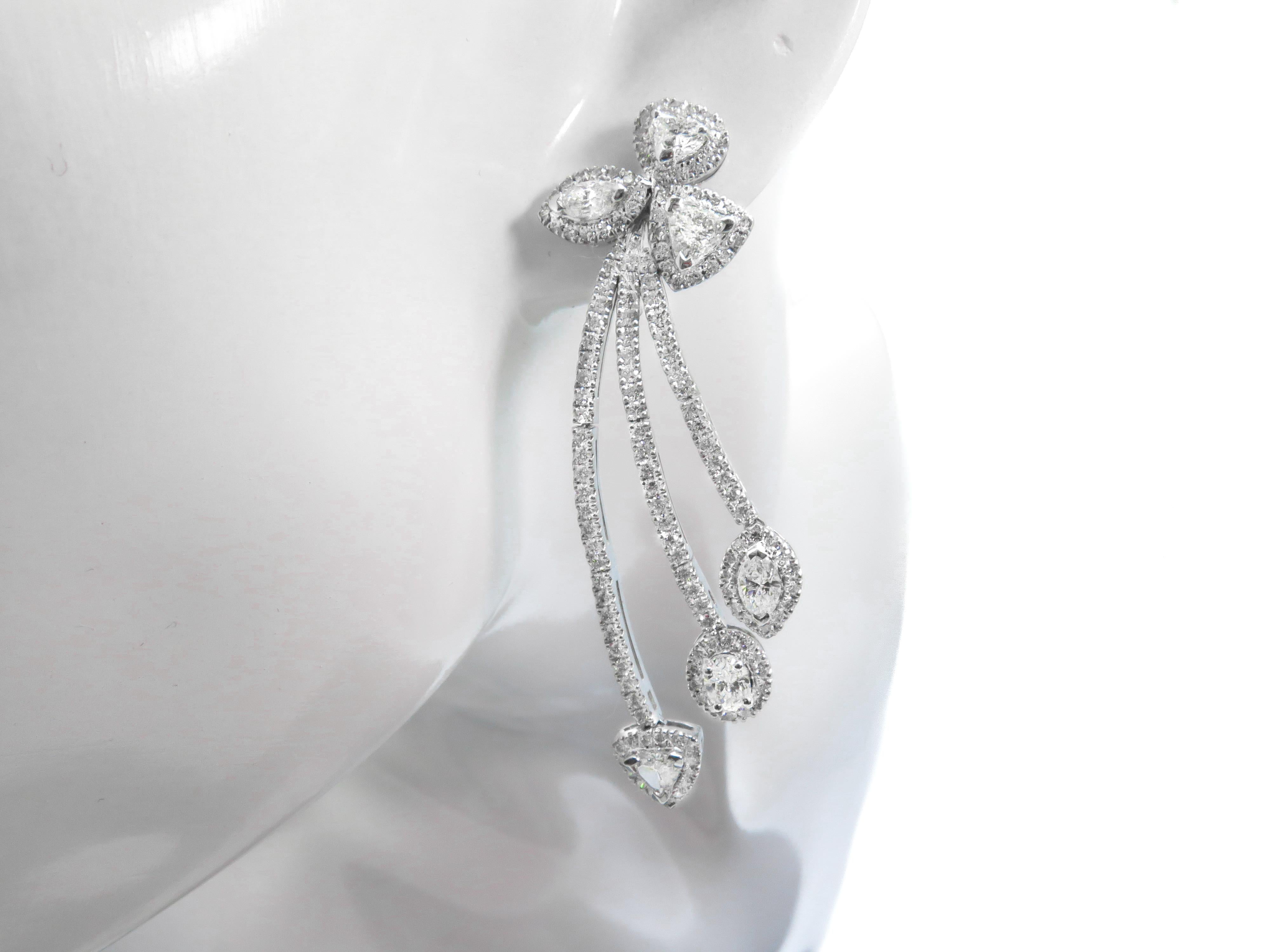 Women's 4.99 Carat Multishape Diamond 18 Karat White Gold Drop Earrings For Sale
