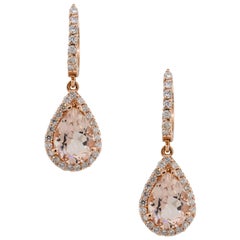 4.99 Carat Pear Shape Morganite Diamond Dangle Earrings 14 Karat in Stock