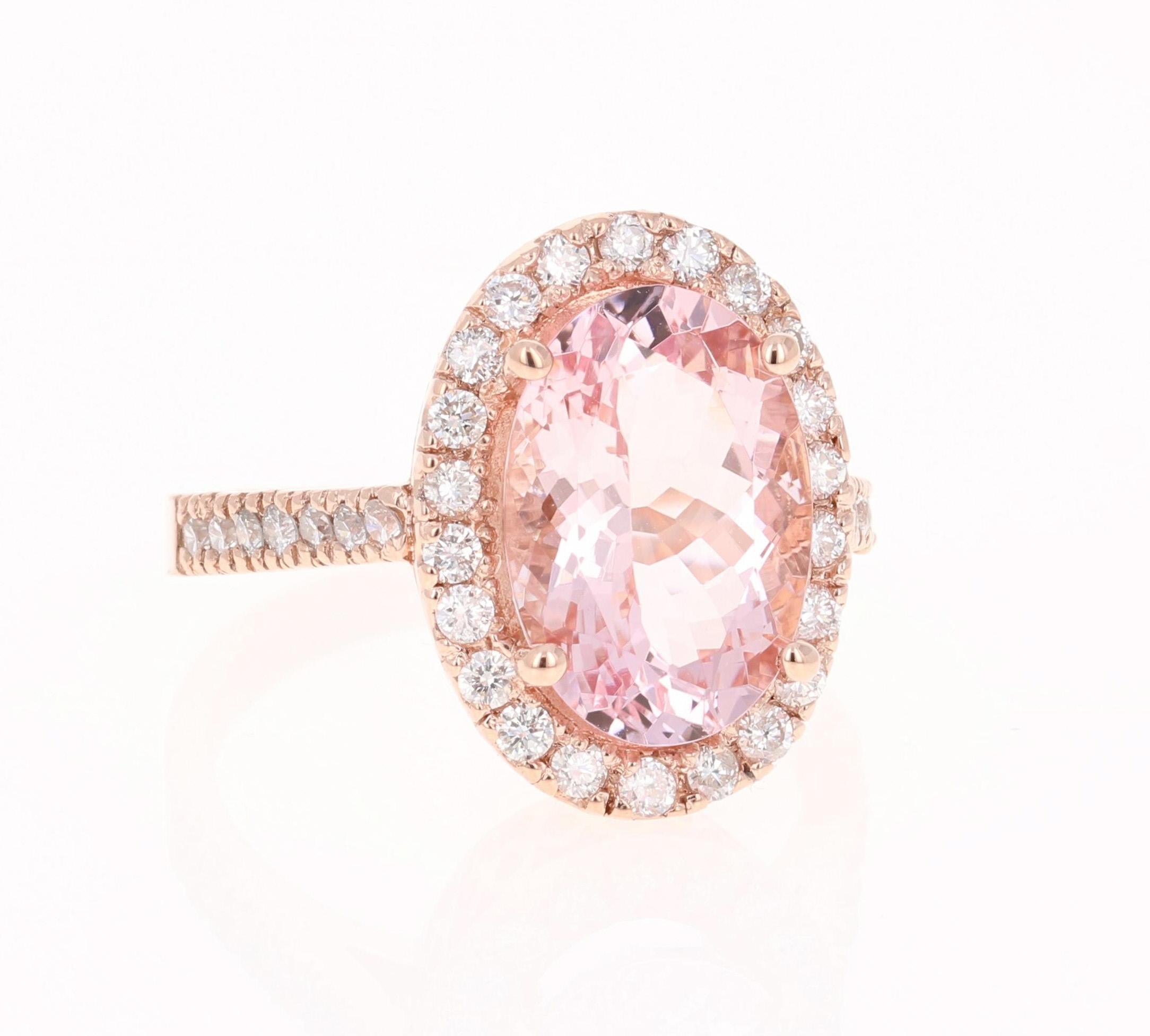 Modern 4.99 Carat Pink Morganite Diamond 14 Karat Rose Gold Bridal Ring