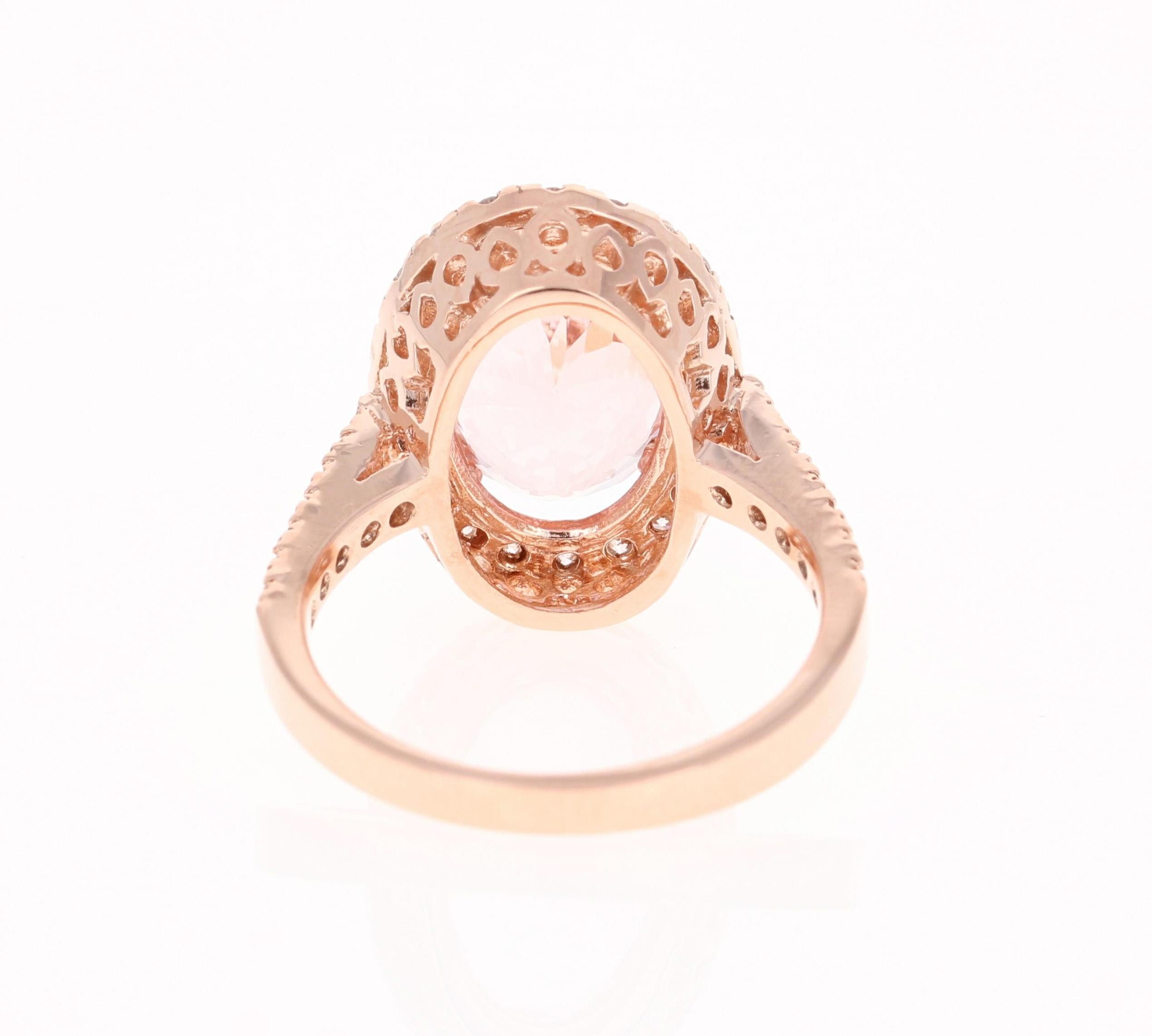 Oval Cut 4.99 Carat Pink Morganite Diamond 14 Karat Rose Gold Bridal Ring