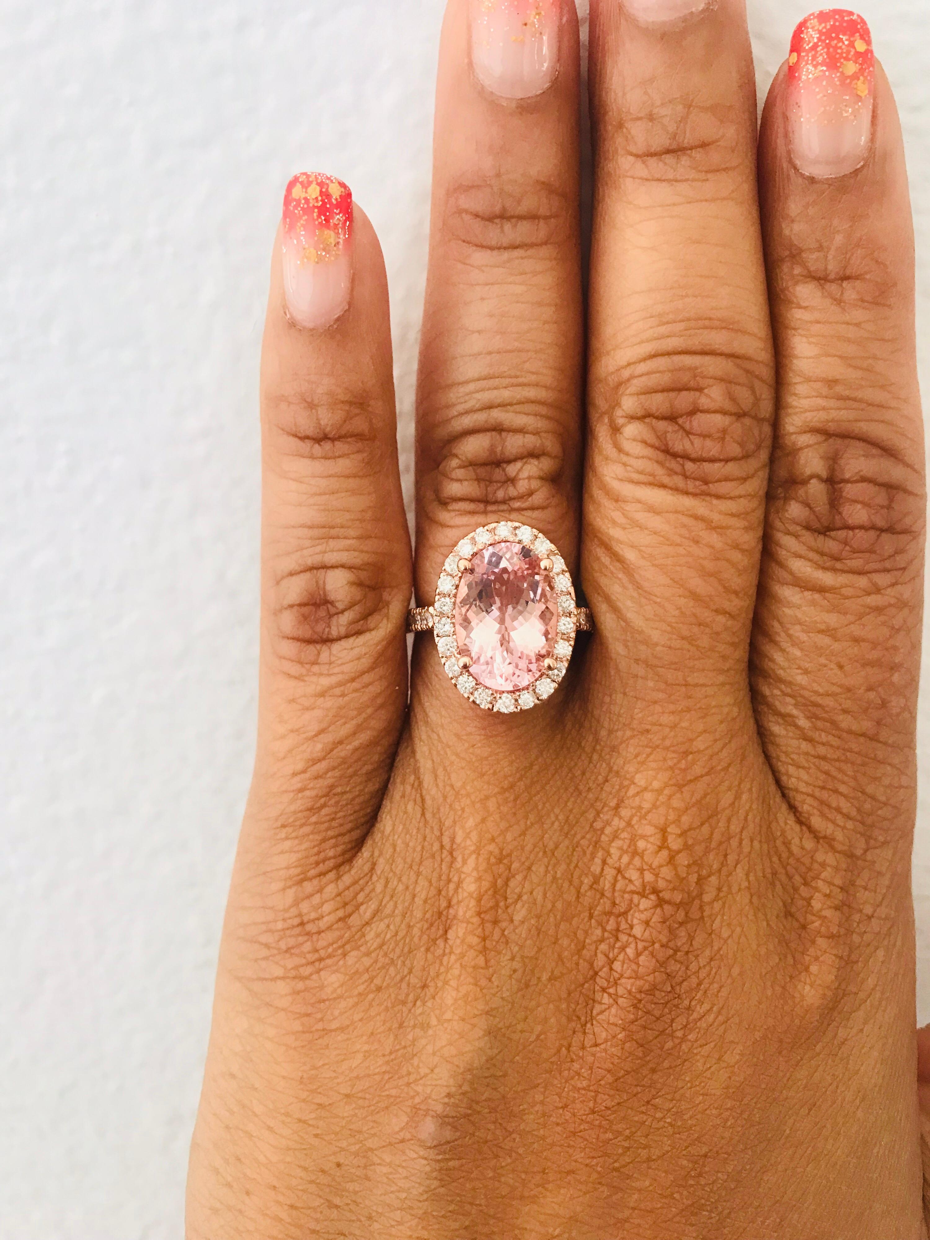 4.99 Carat Pink Morganite Diamond 14 Karat Rose Gold Bridal Ring In New Condition In Los Angeles, CA